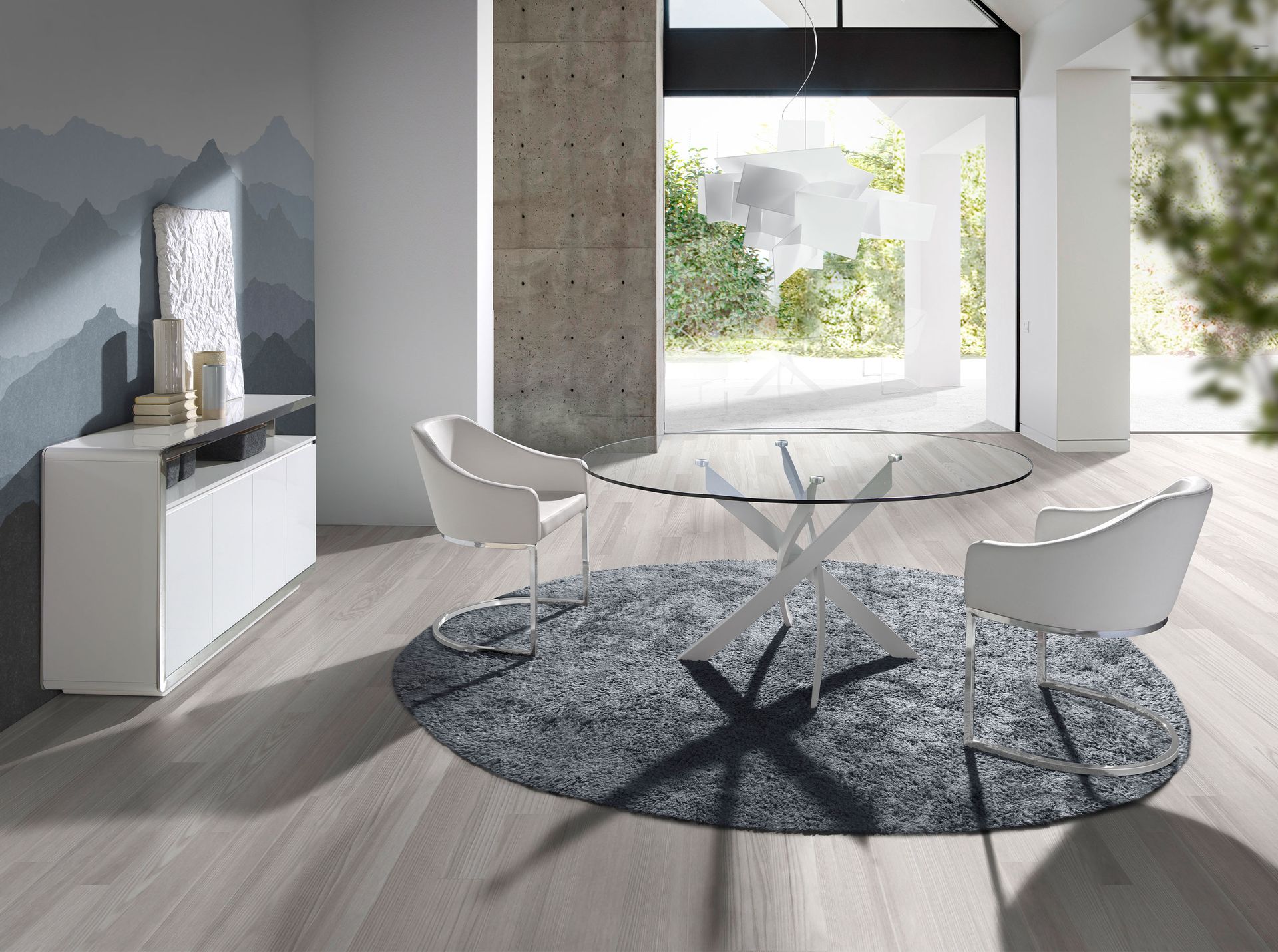Sideboard white wood and chromed steel base