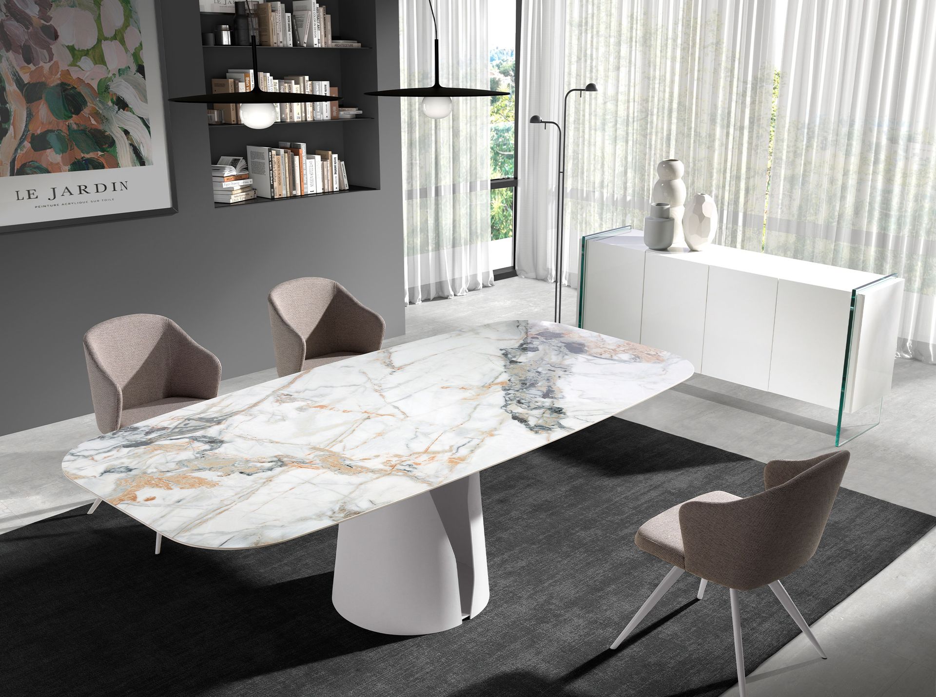 Sideboard white wood and tempered glass