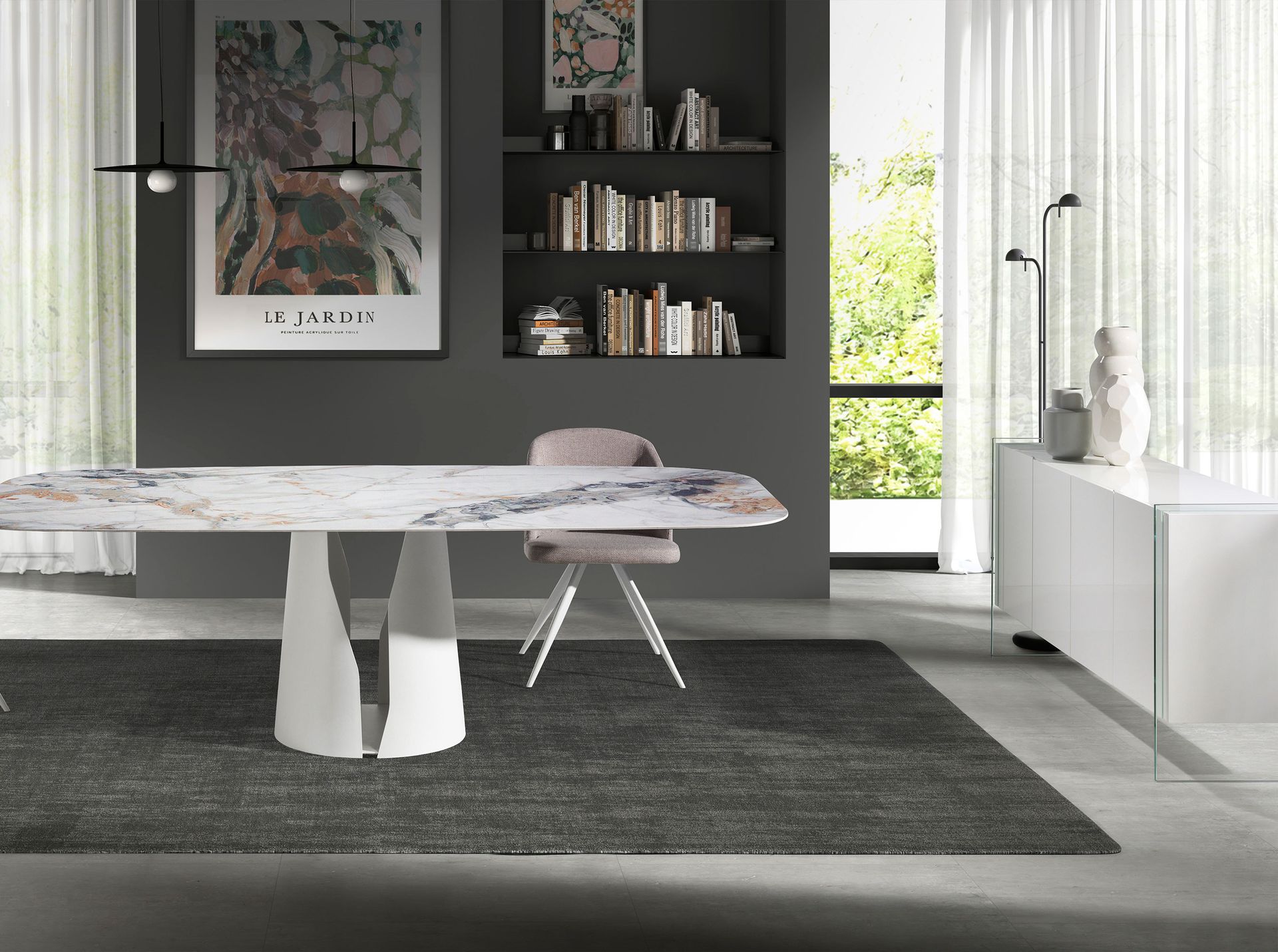 Sideboard white wood and tempered glass