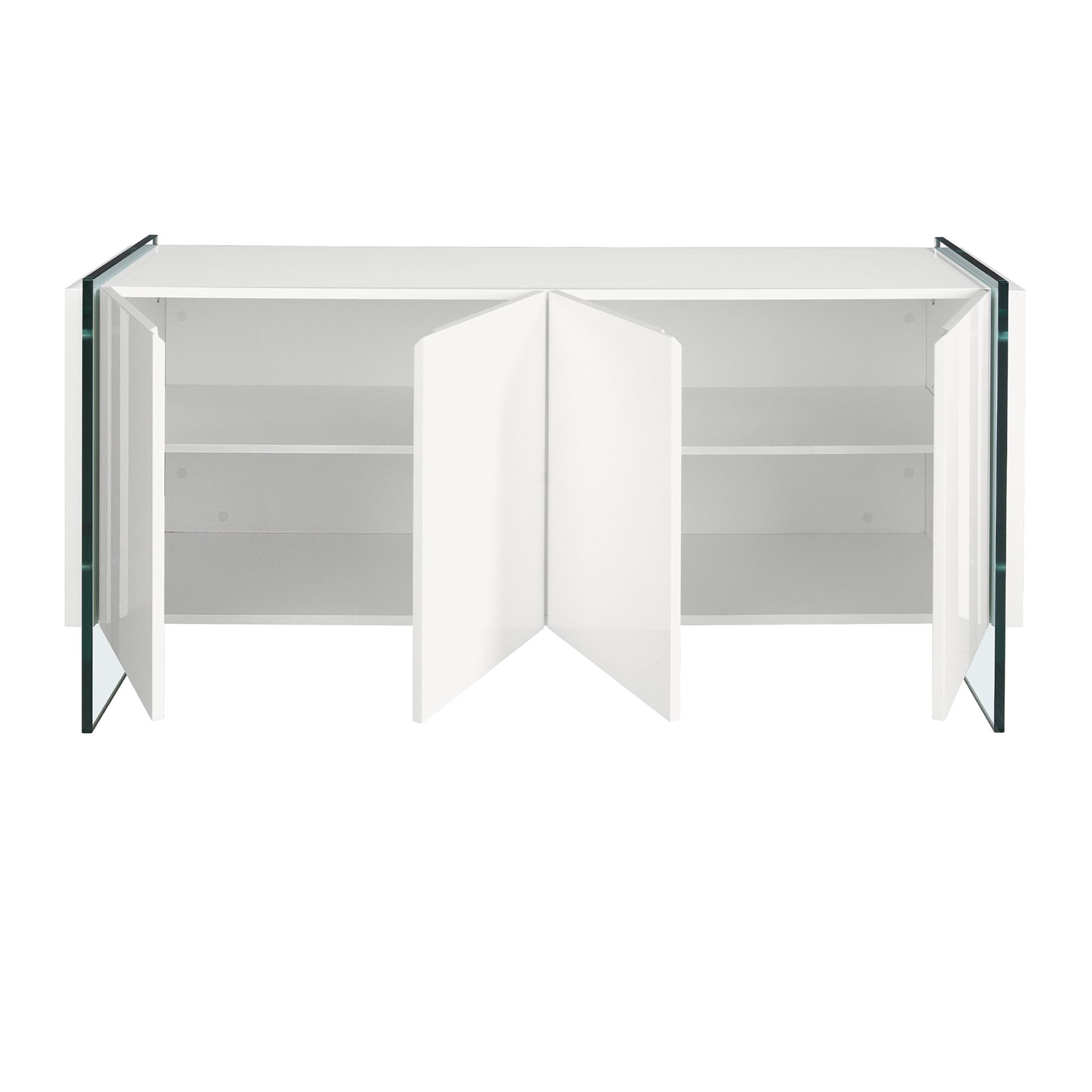 Sideboard white wood and tempered glass