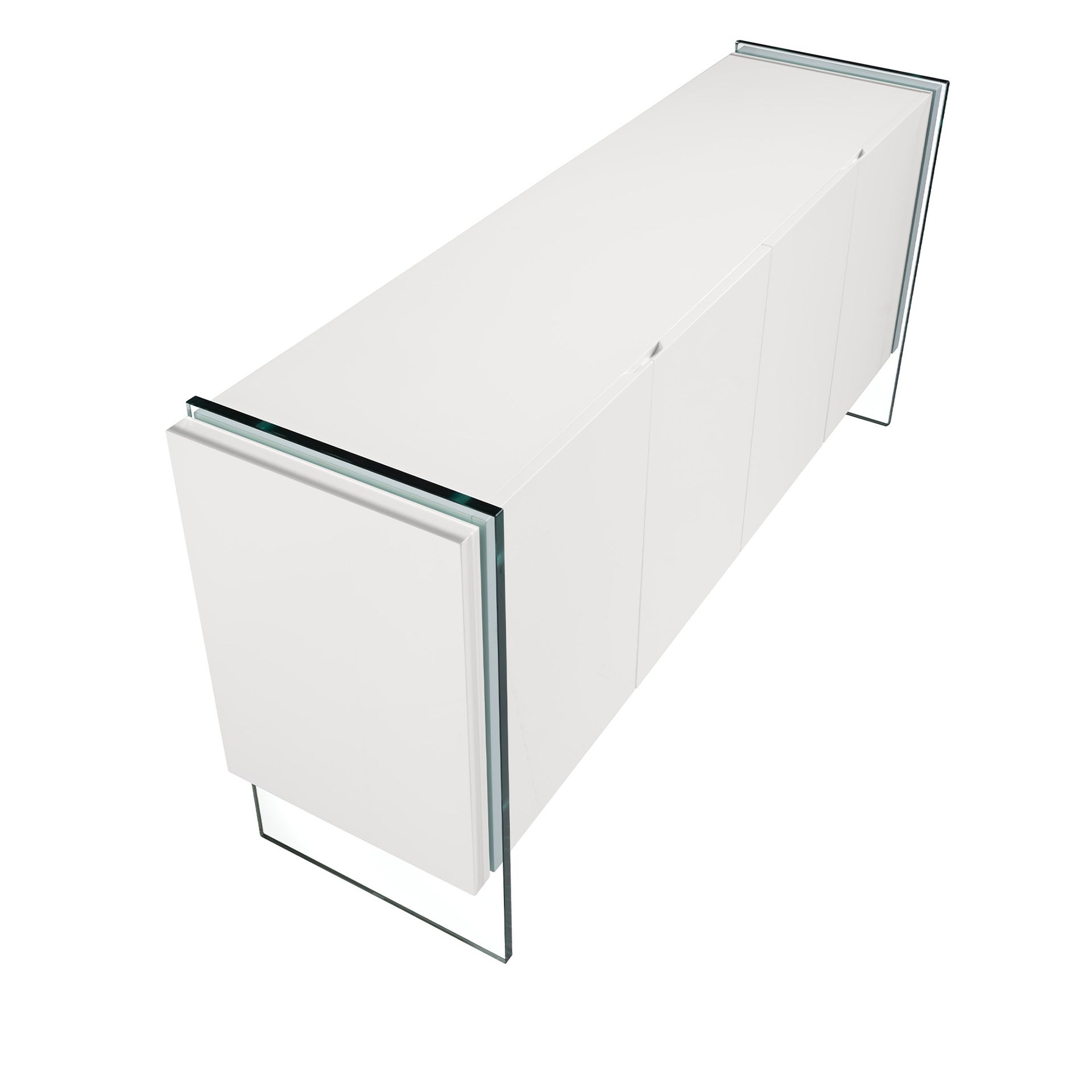 Sideboard white wood and tempered glass