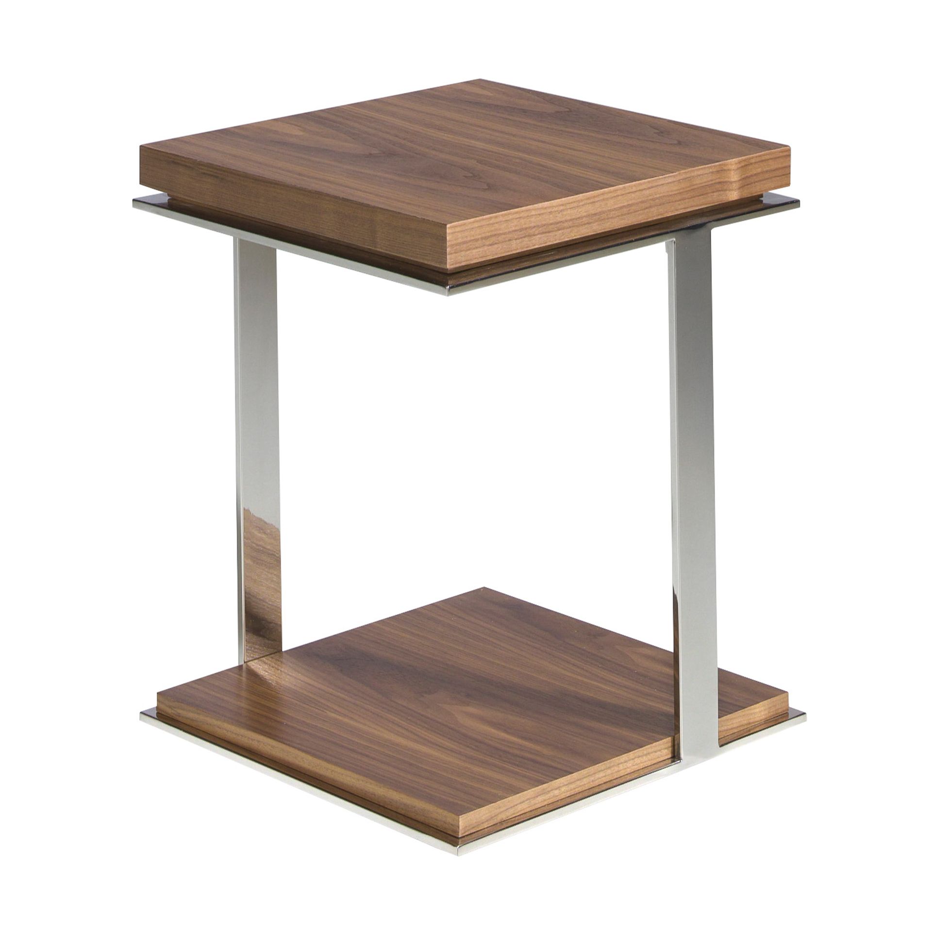 Square corner table walnut and chrome-plated steel