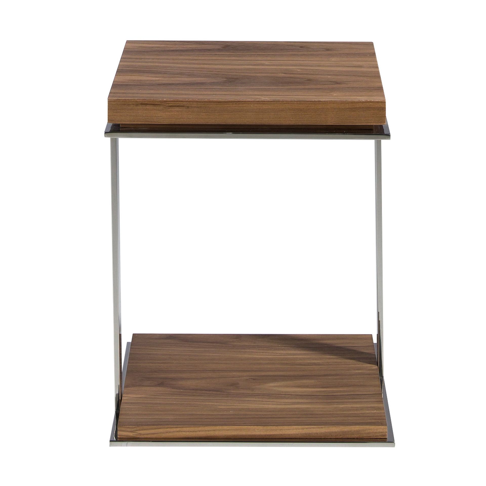 Square corner table walnut and chrome-plated steel