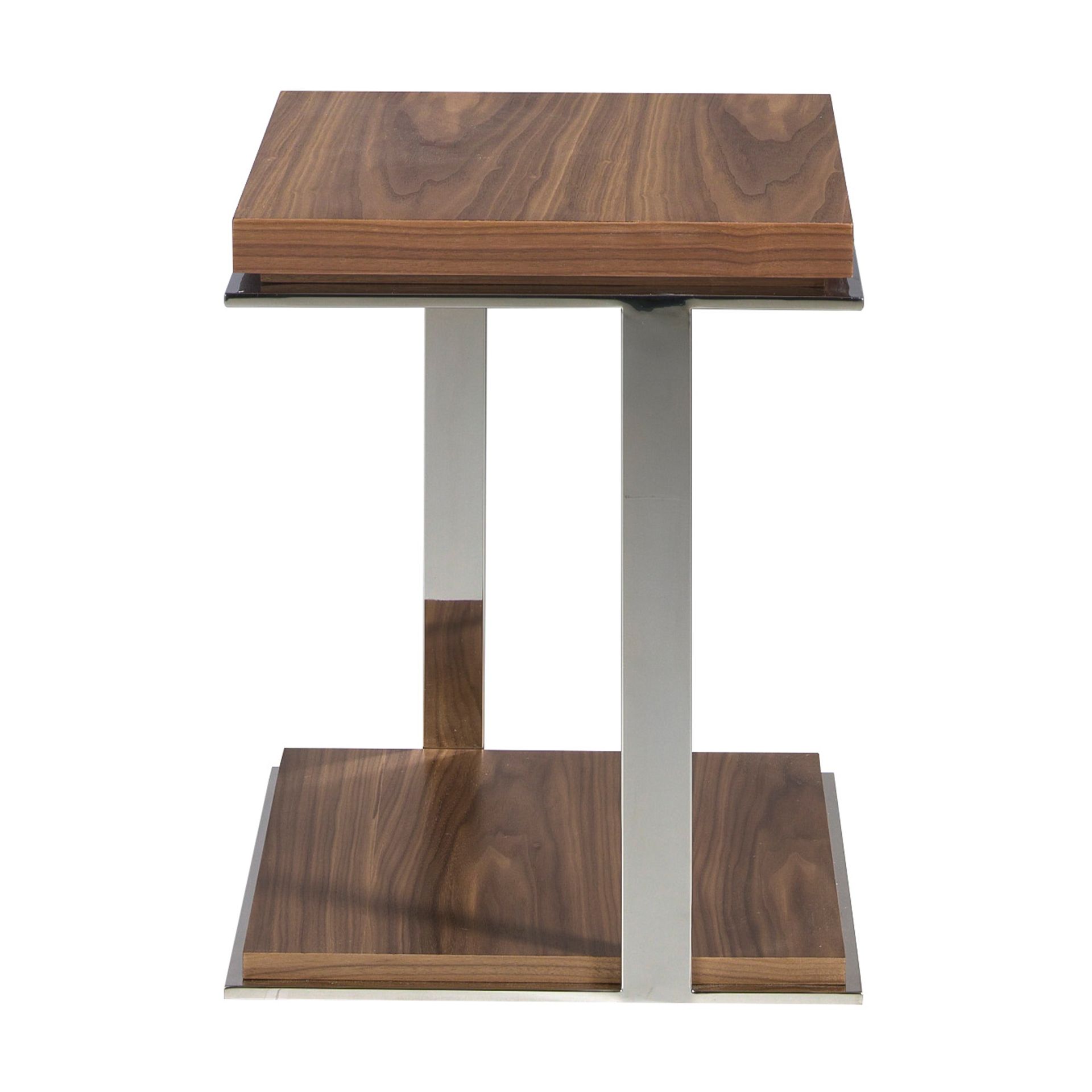 Square corner table walnut and chrome-plated steel