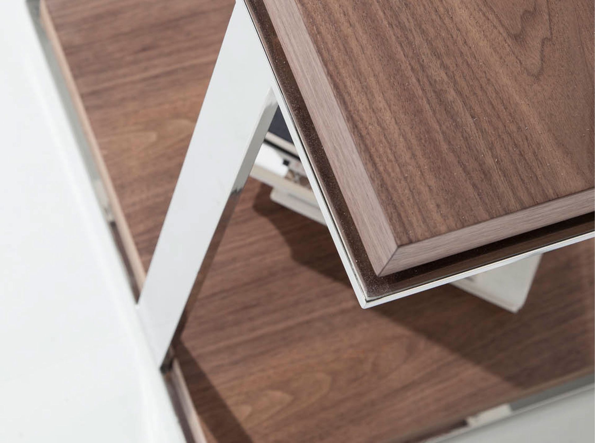 Square corner table walnut and chrome-plated steel