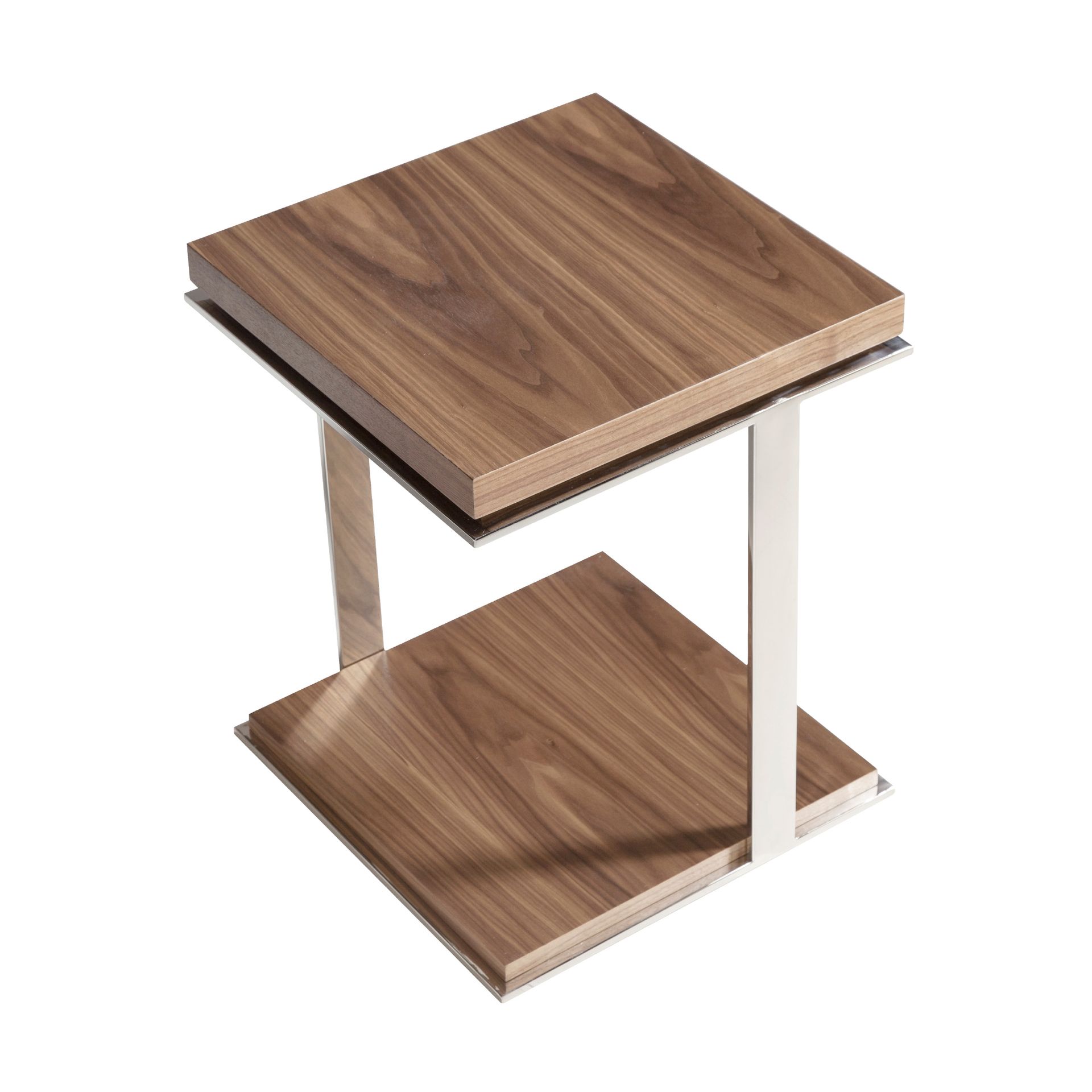 Square corner table walnut and chrome-plated steel