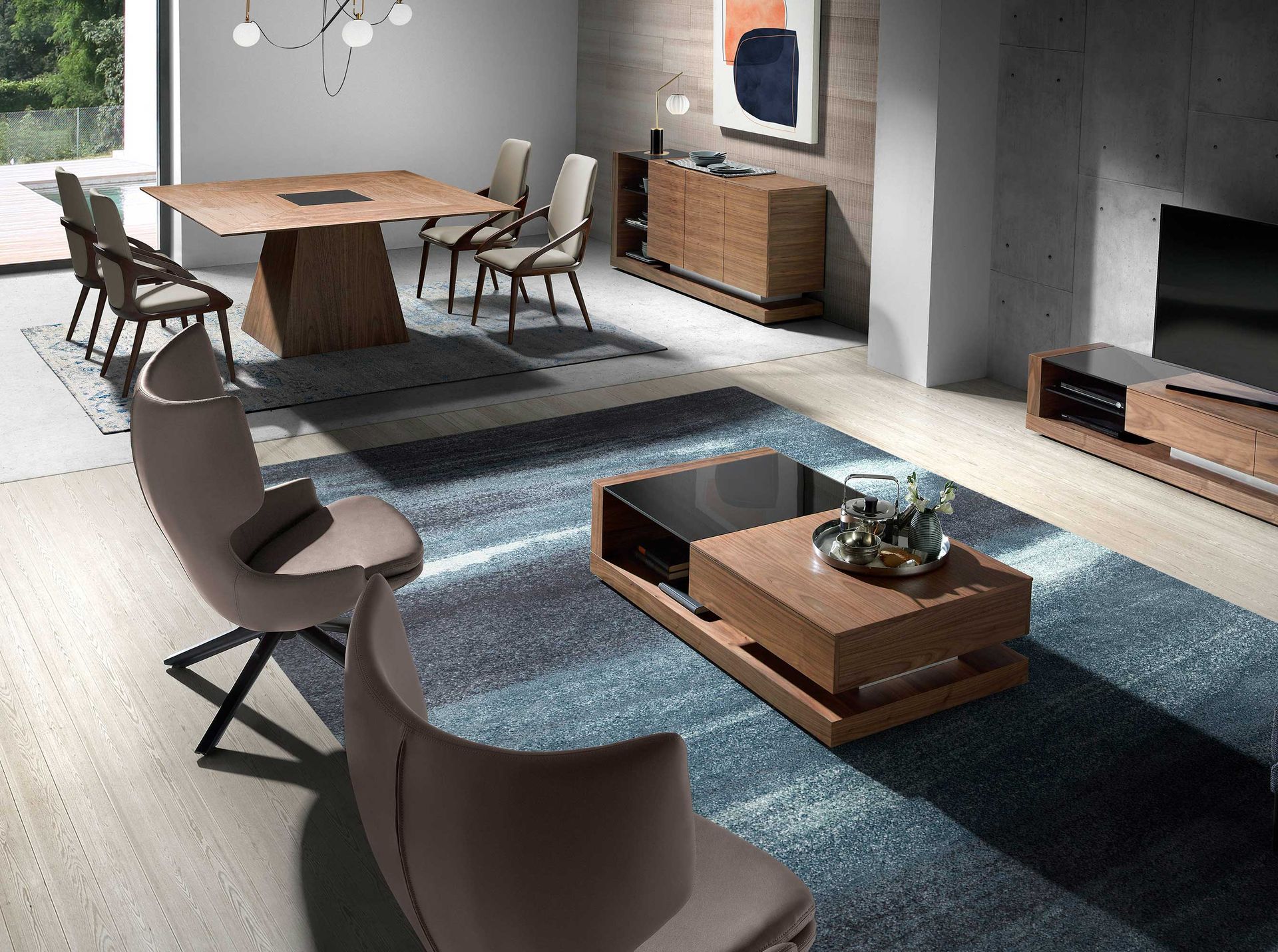 Square walnut dining table