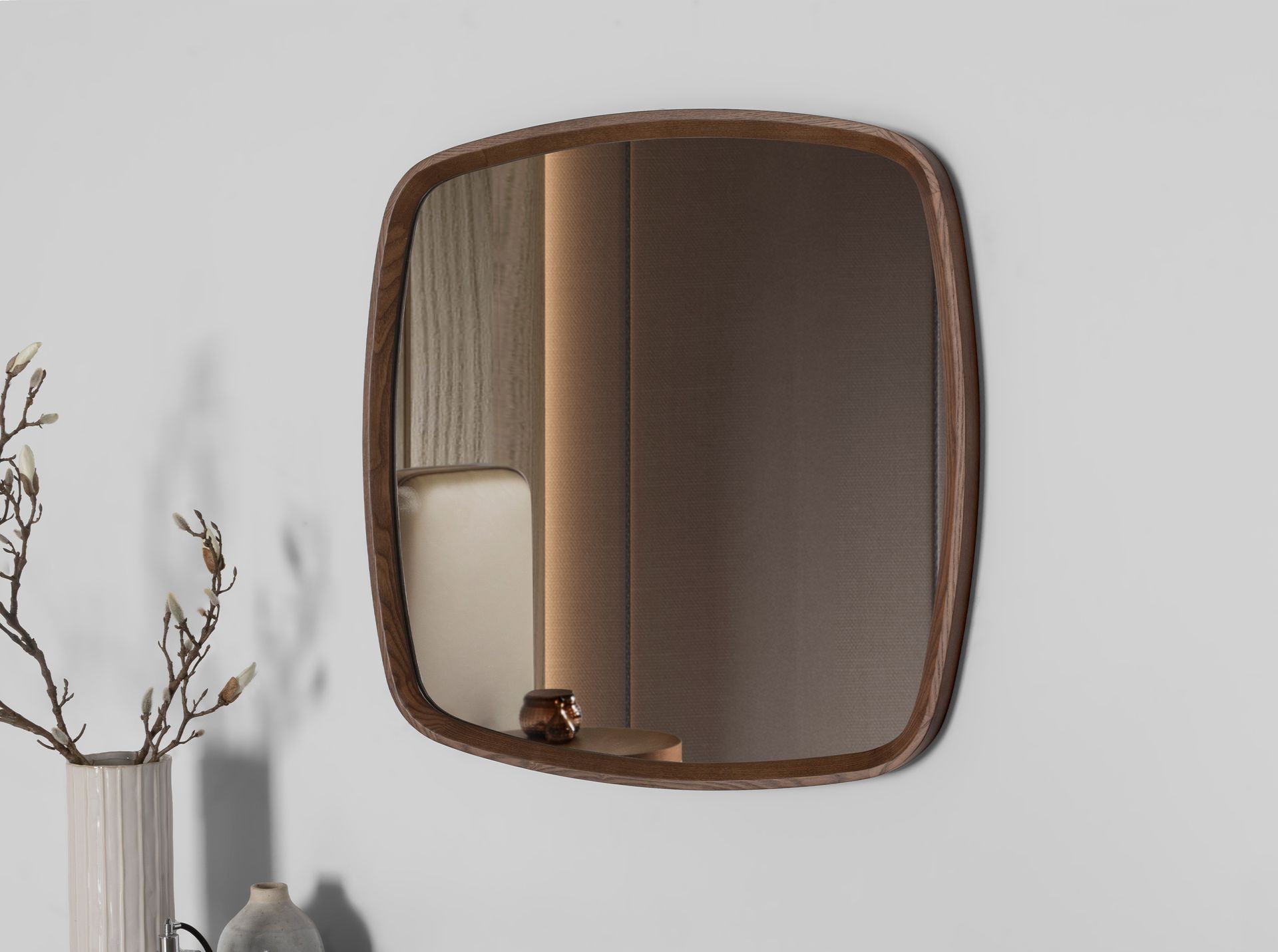 Square walnut wall mirror