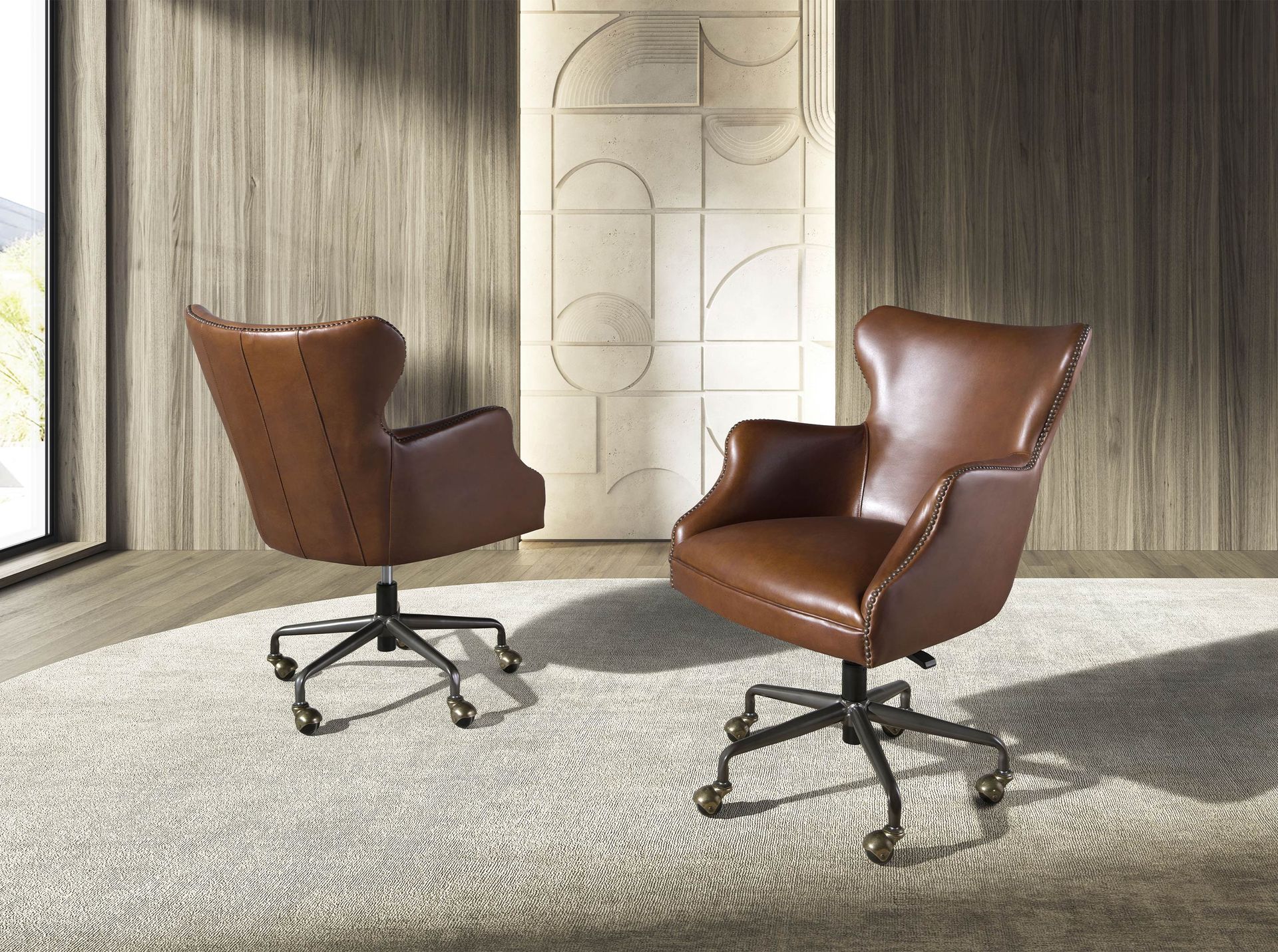 Swivel armchair dark brown leather