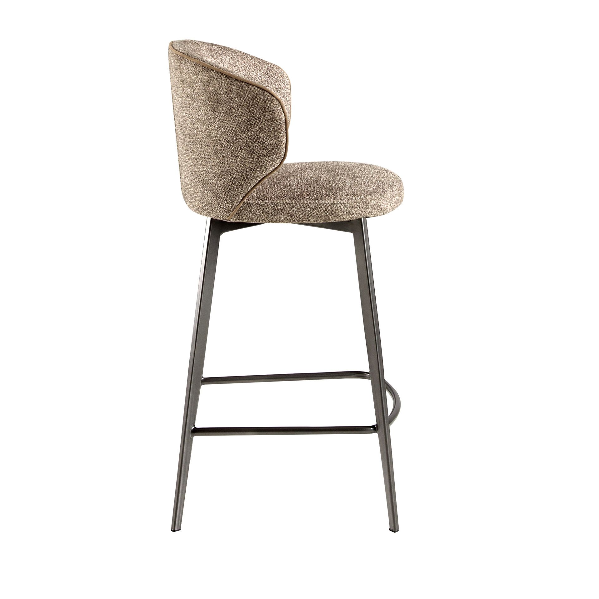 Stool upholstered in mottled brown fabric