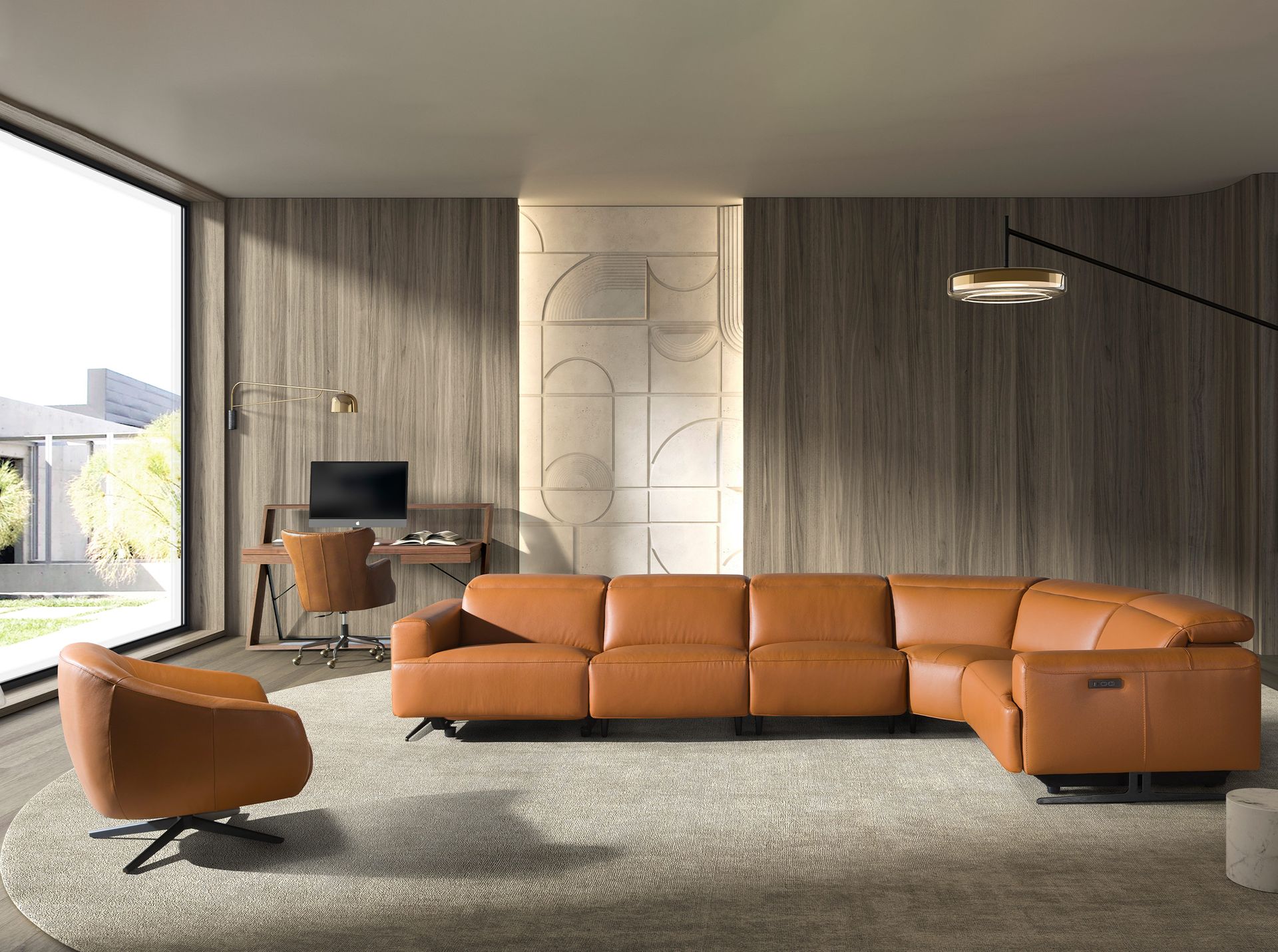 Swivel armchair dark brown leather
