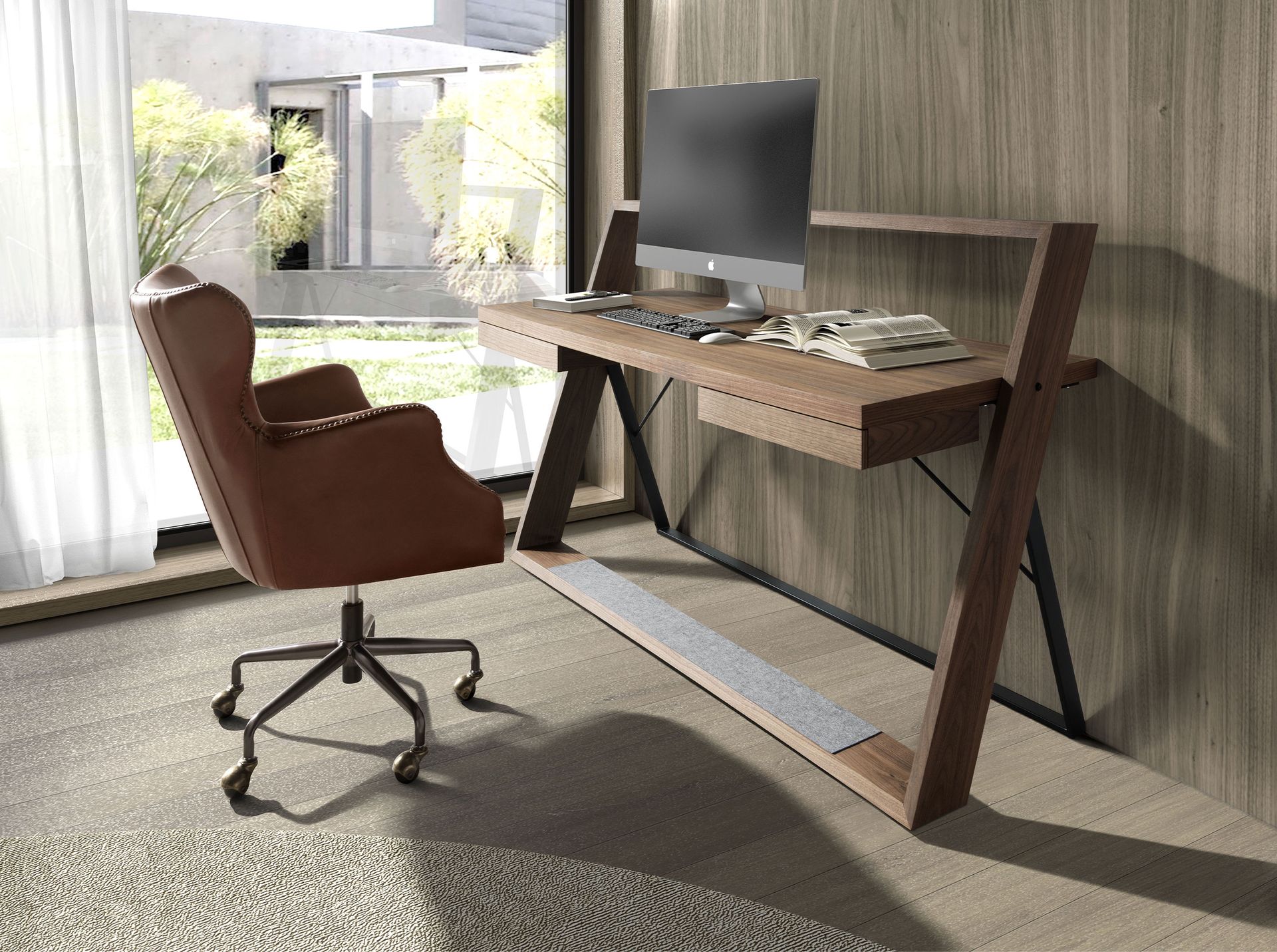 Swivel armchair dark brown leather