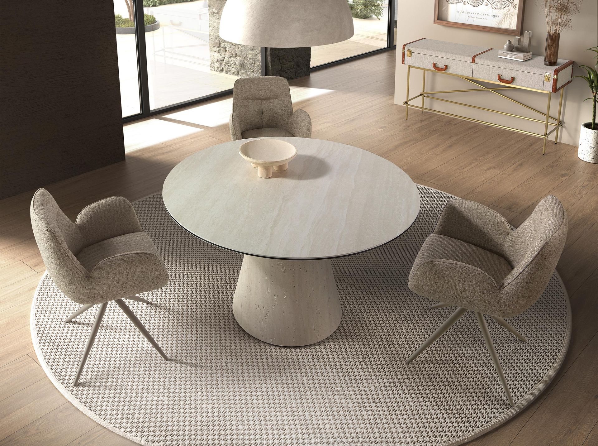 Swivel chair in beige fabric
