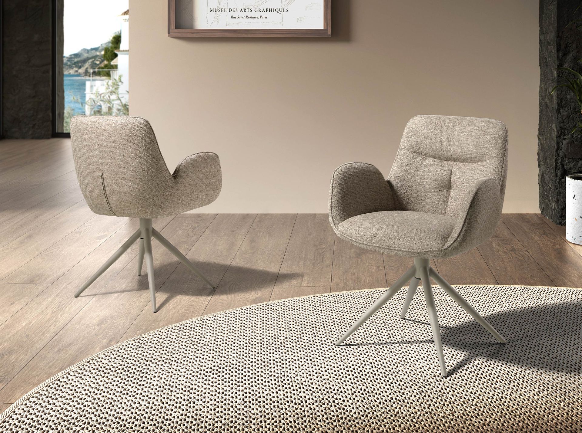 Swivel chair in beige fabric