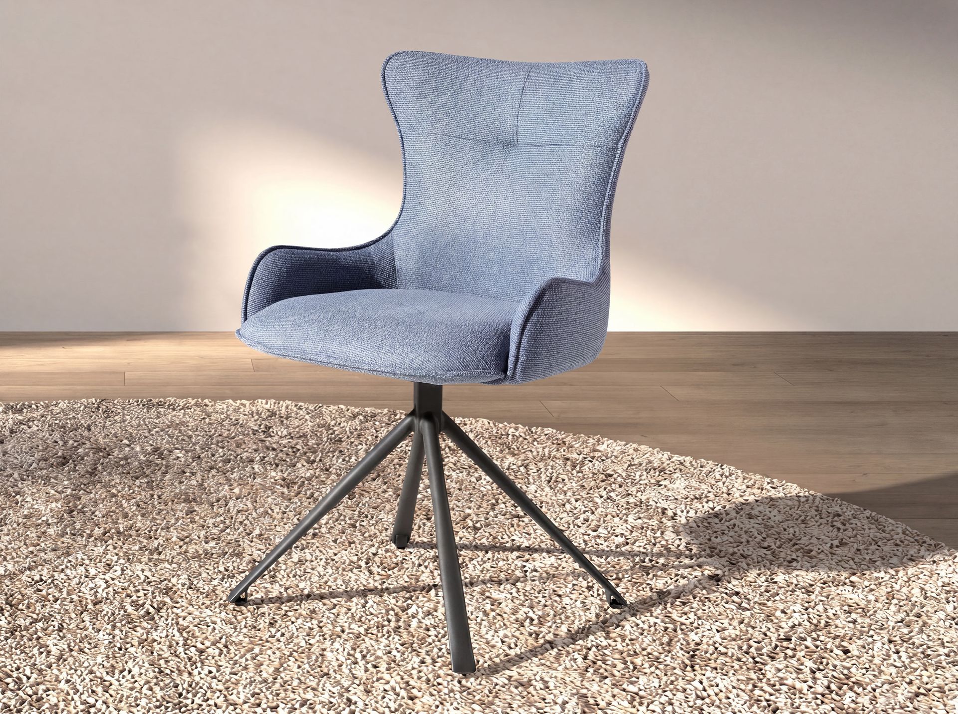 Swivel chair in blue fabric