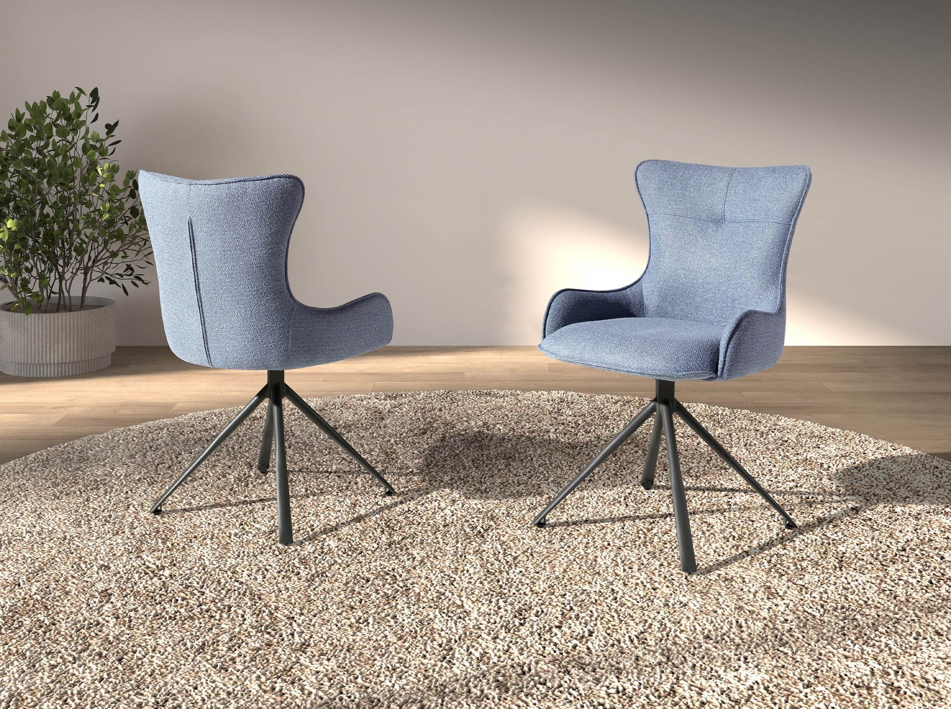 Swivel chair in blue fabric
