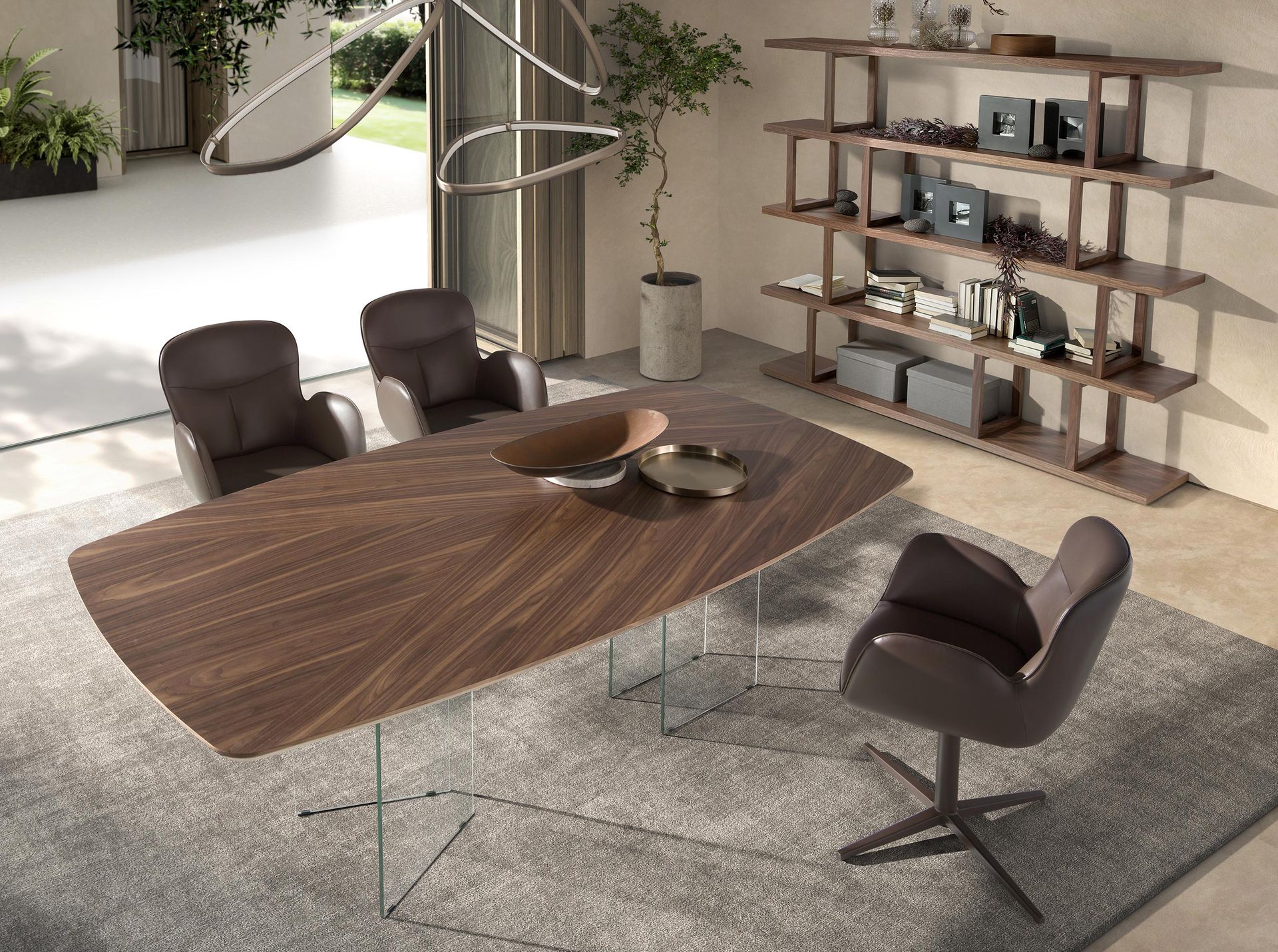 Swivel chair in chocolate brown leatherette