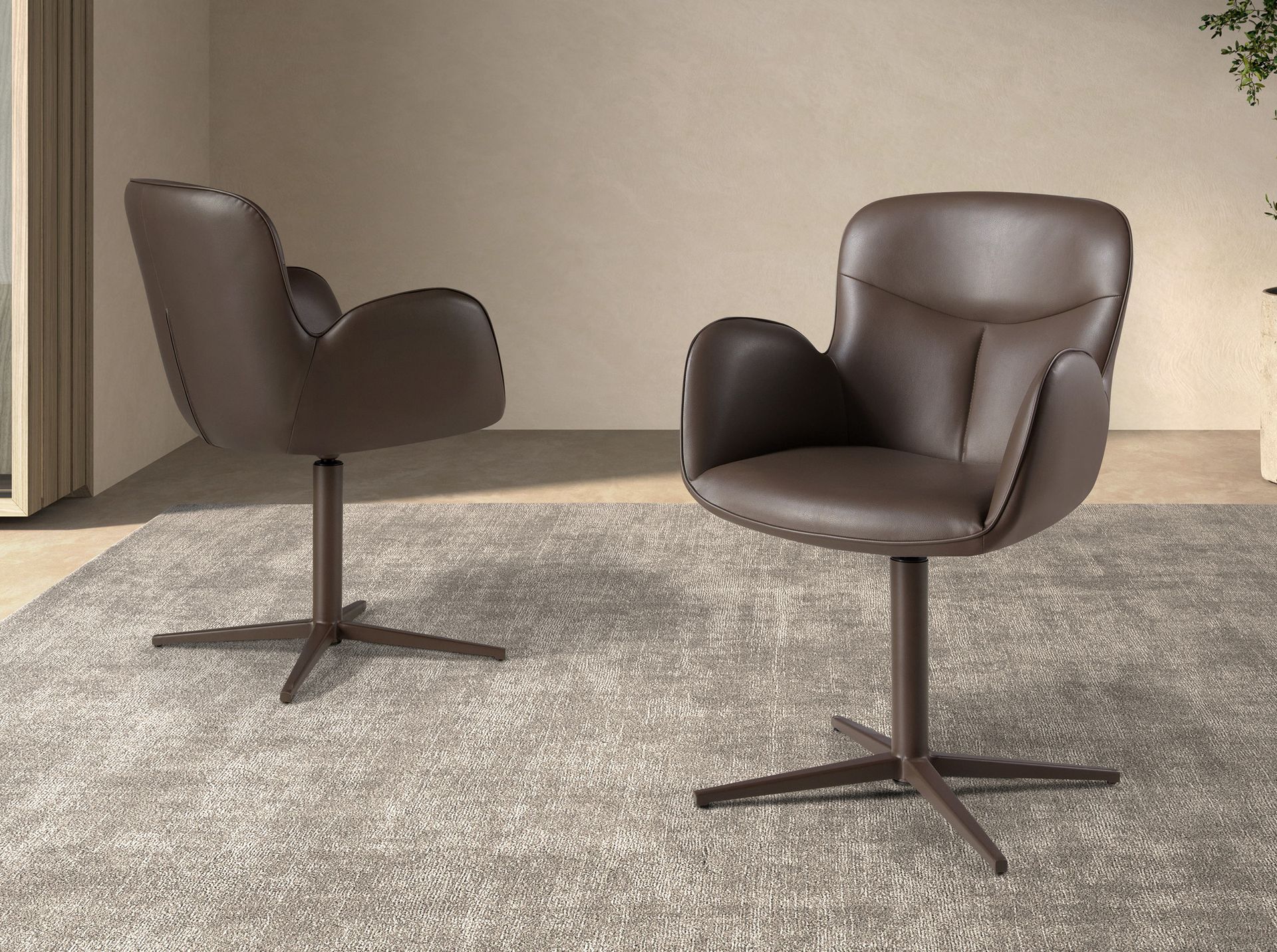 Swivel chair in chocolate brown leatherette