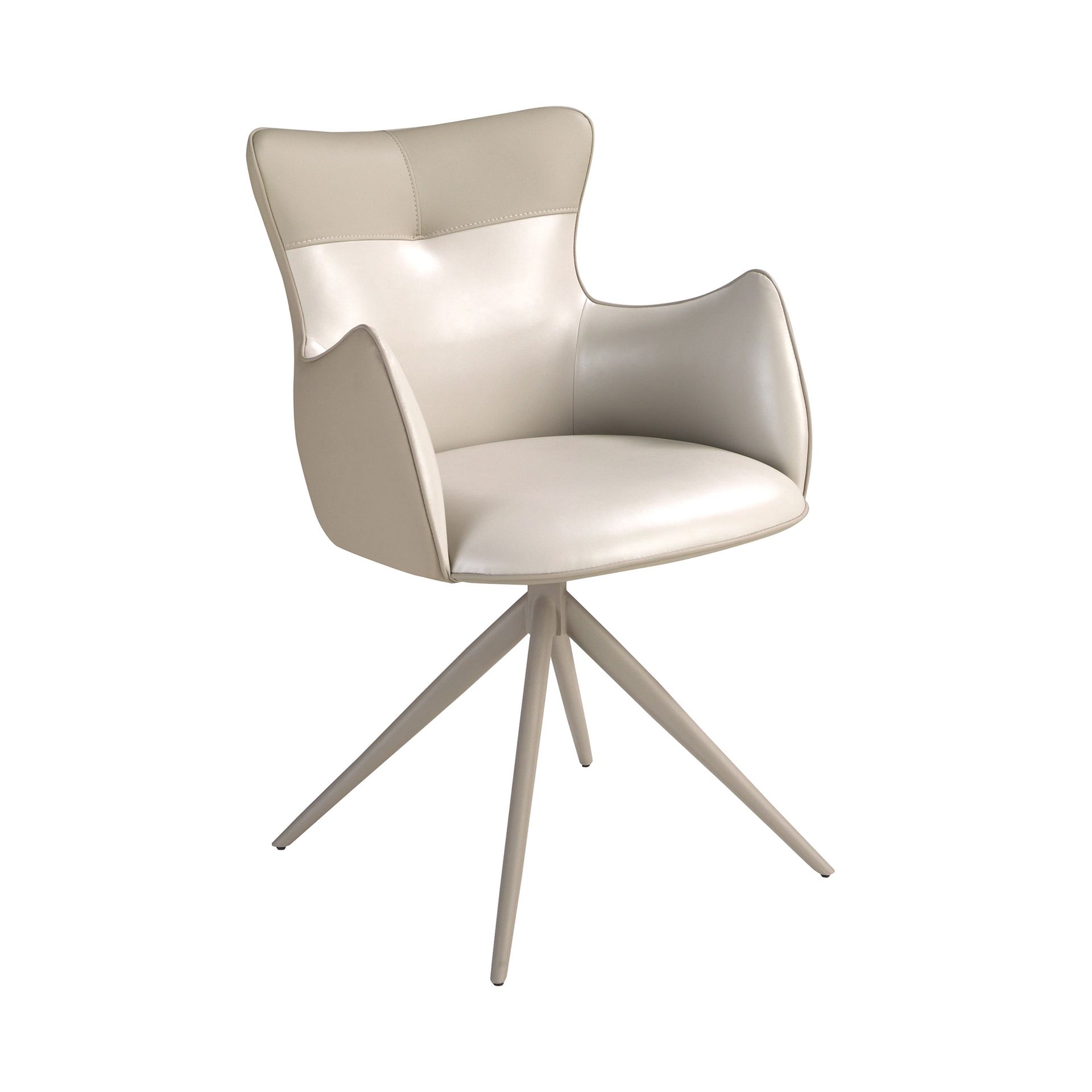 Swivel chair in off-white and greige leatherette