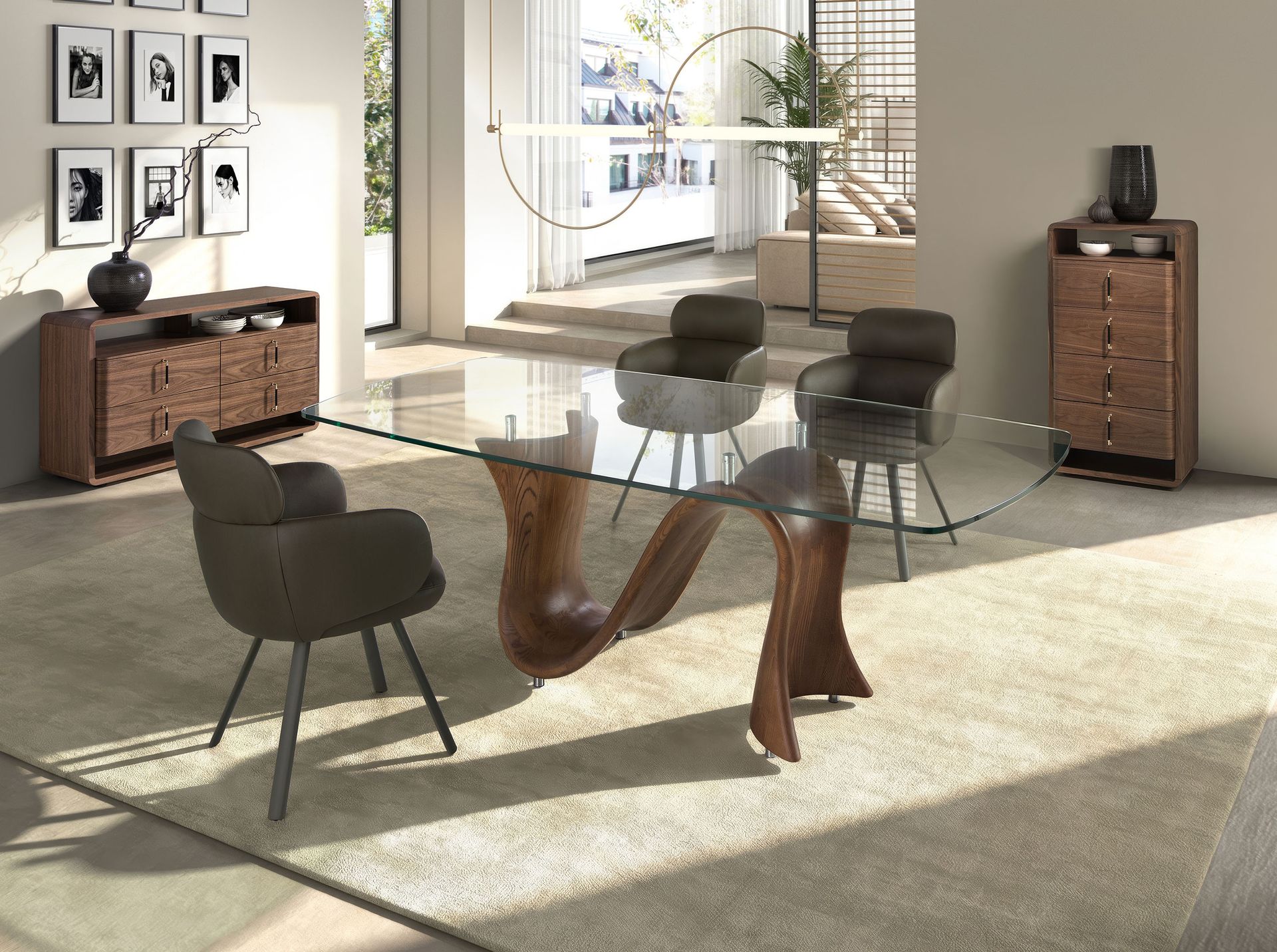 Swivel chair in olive green leatherette