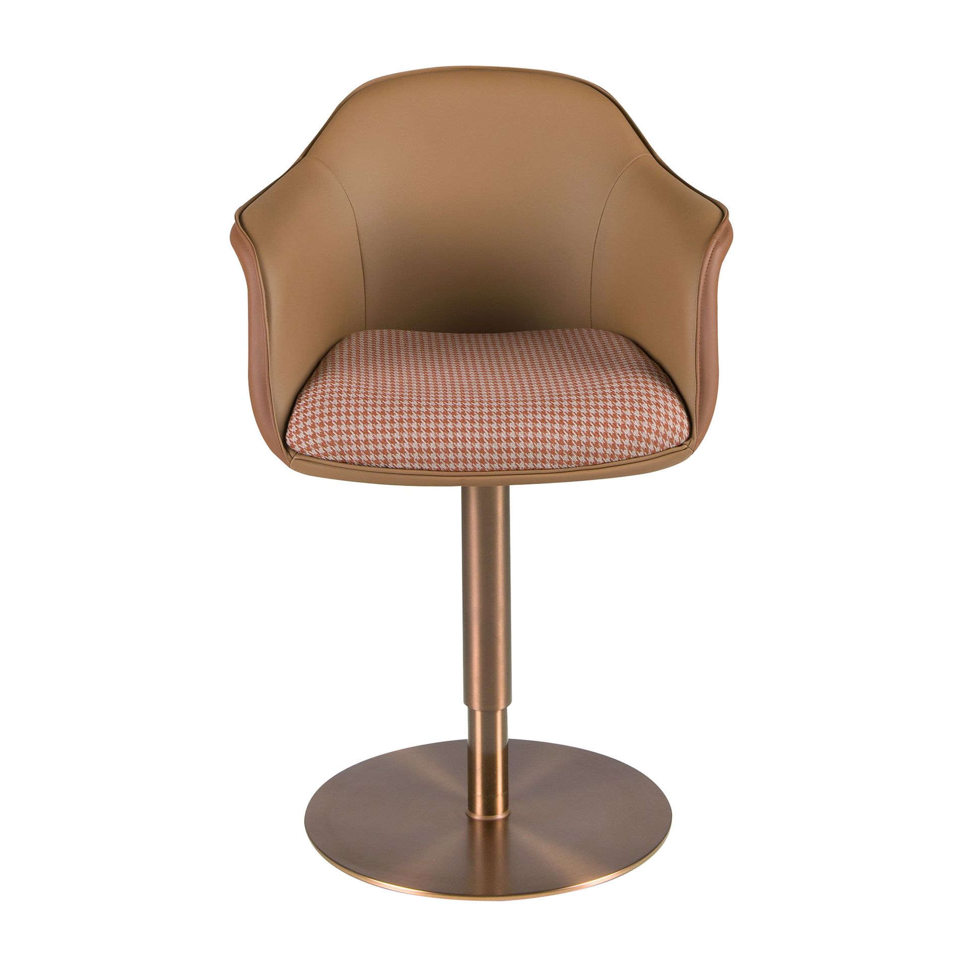Swivel chair terracotta brown and beige fabric and brown leatherette
