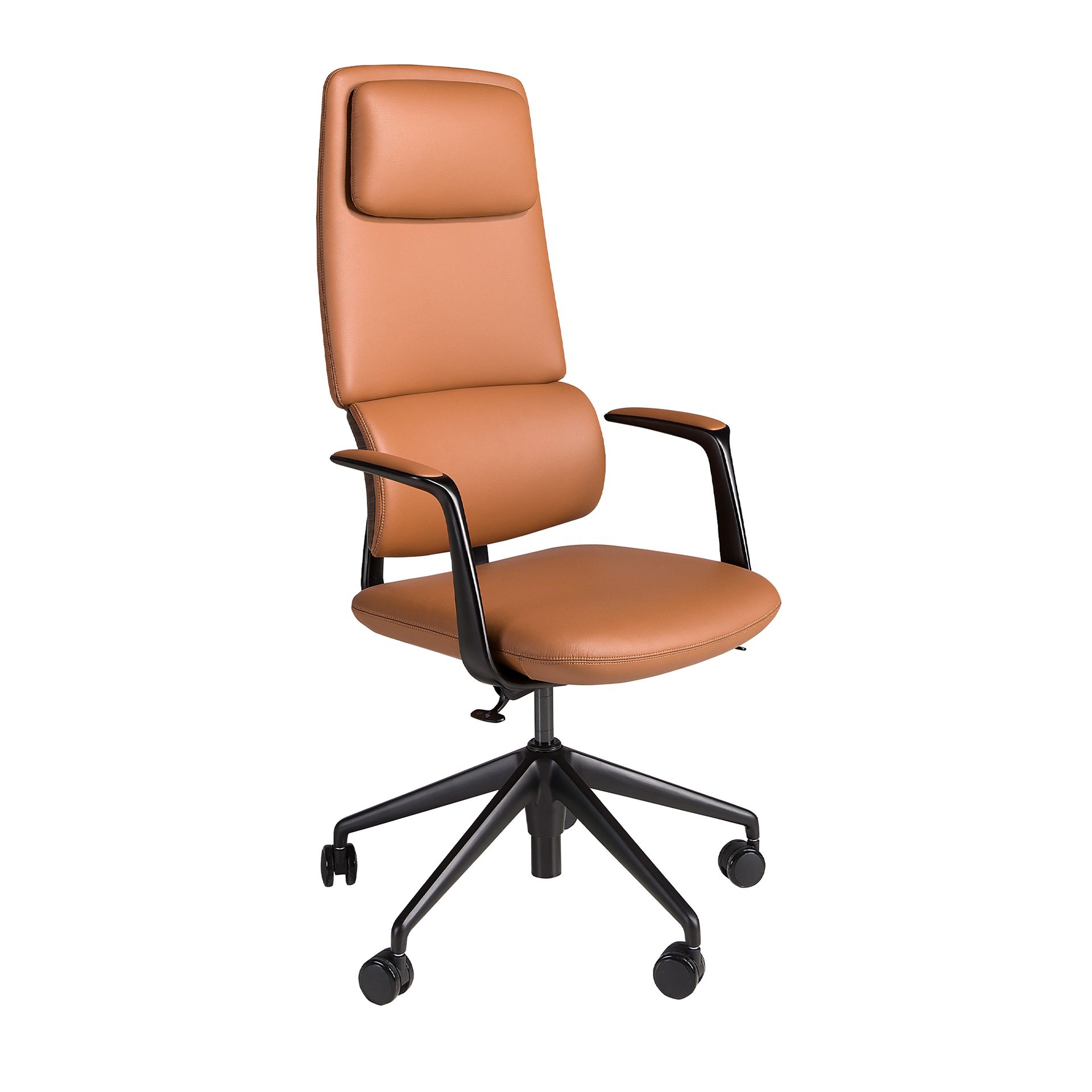 Swivel office chair in brown leatherette