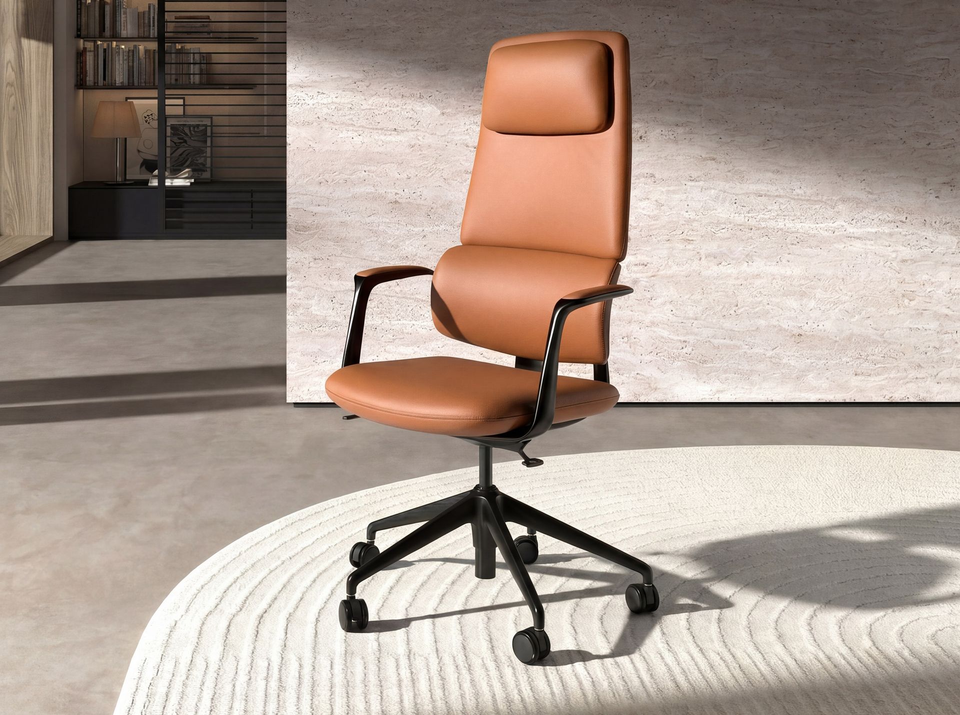 Swivel office chair in brown leatherette