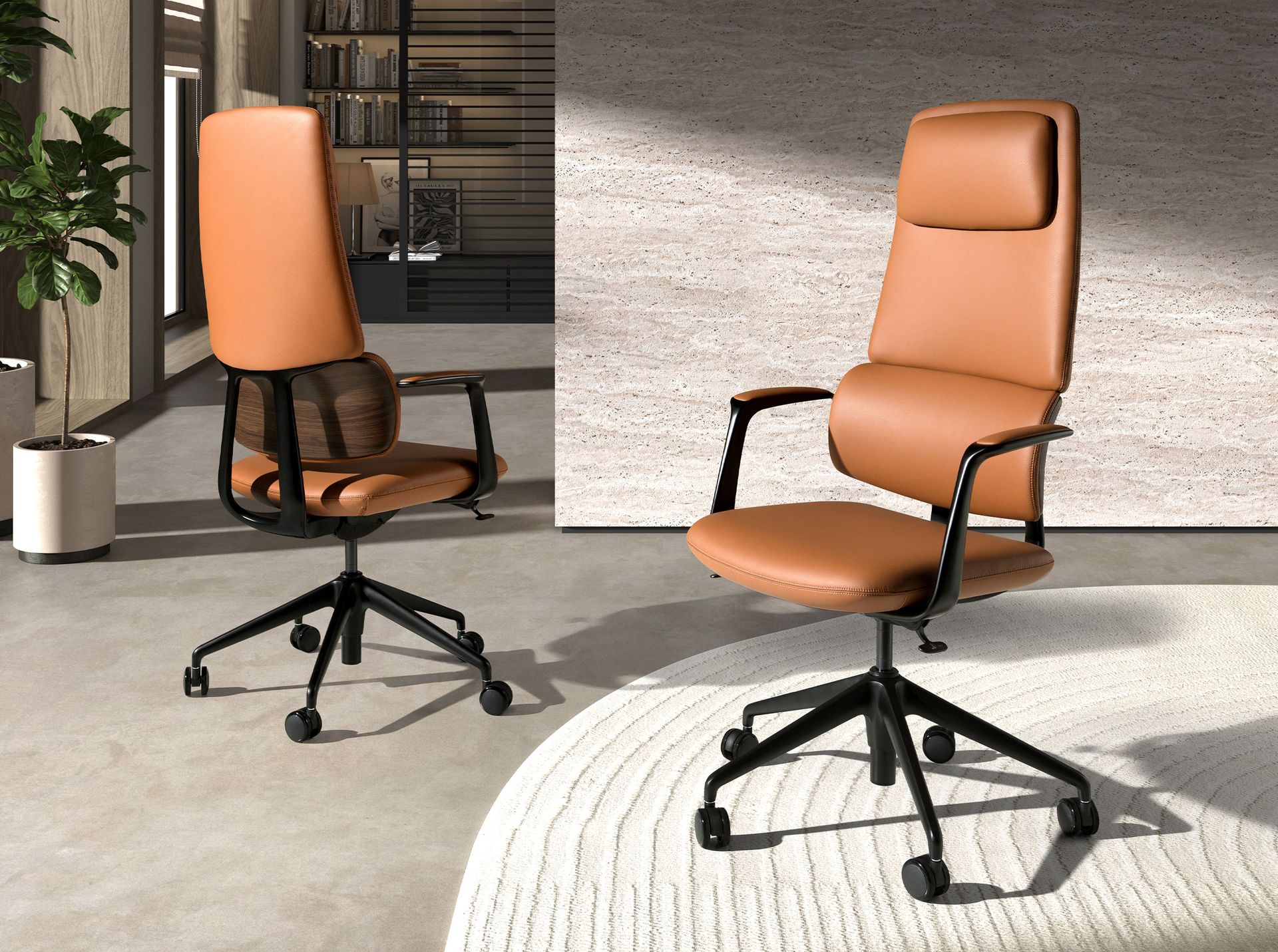 Swivel office chair in brown leatherette
