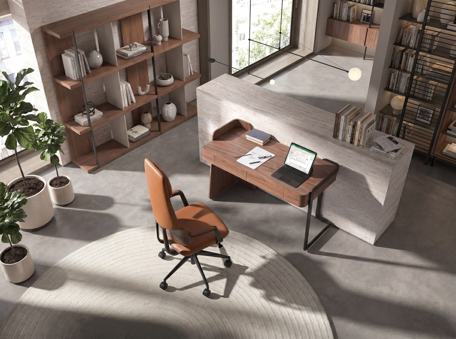 Swivel office chair in brown leatherette