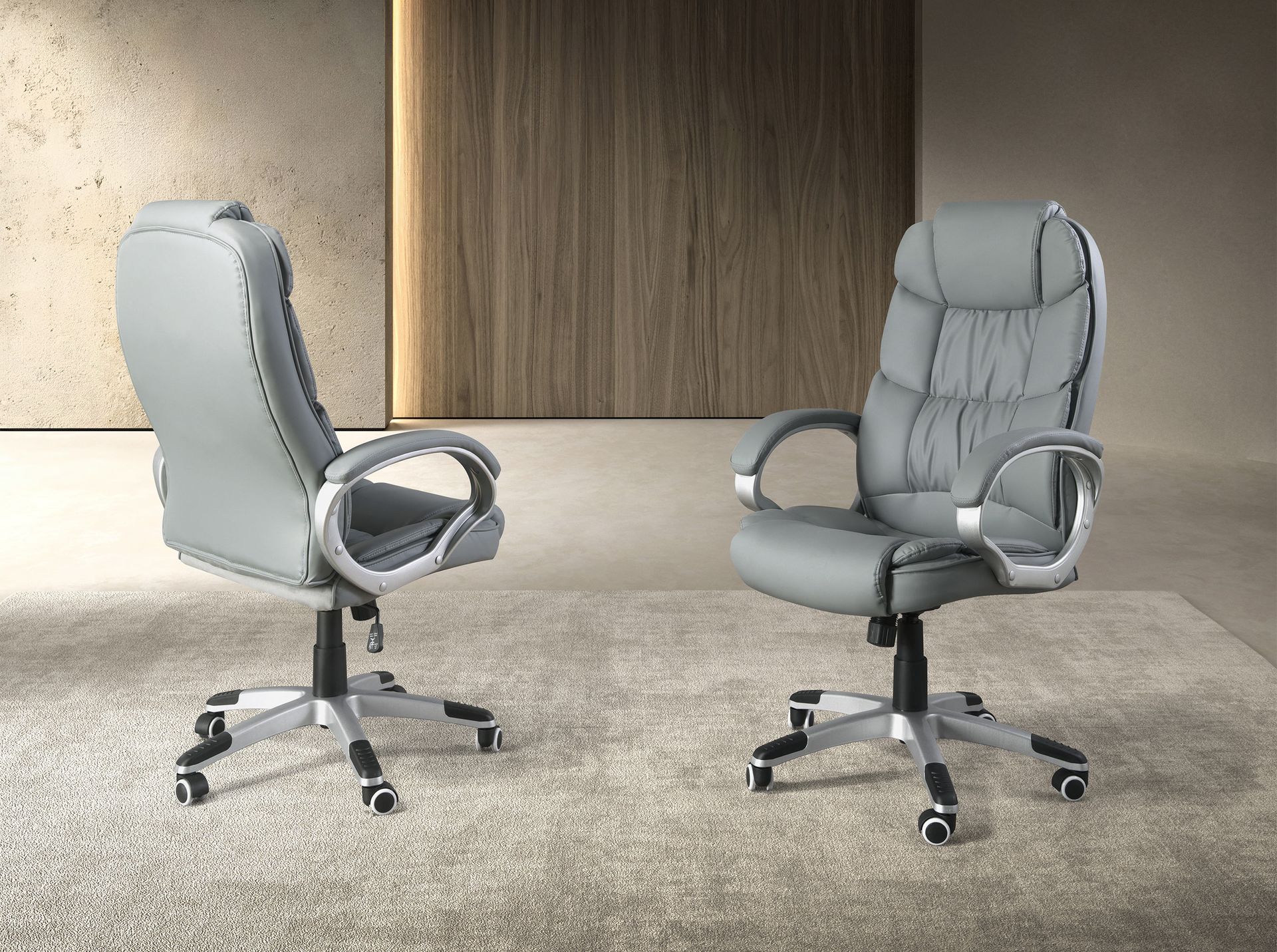 Swivel office chair in grey leatherette