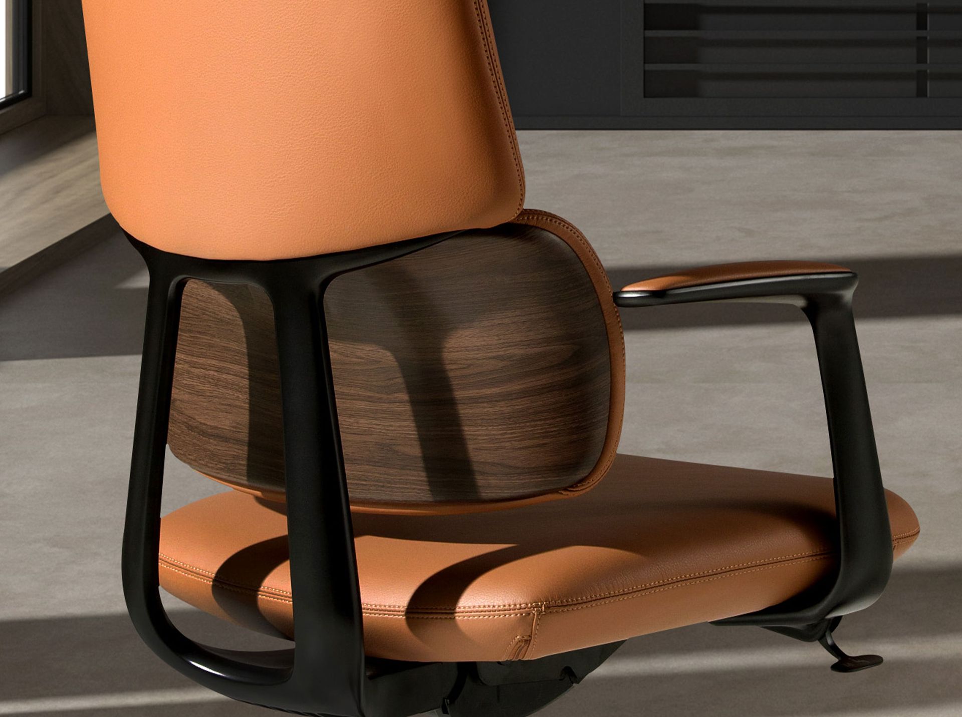 Swivel office chair in brown leatherette