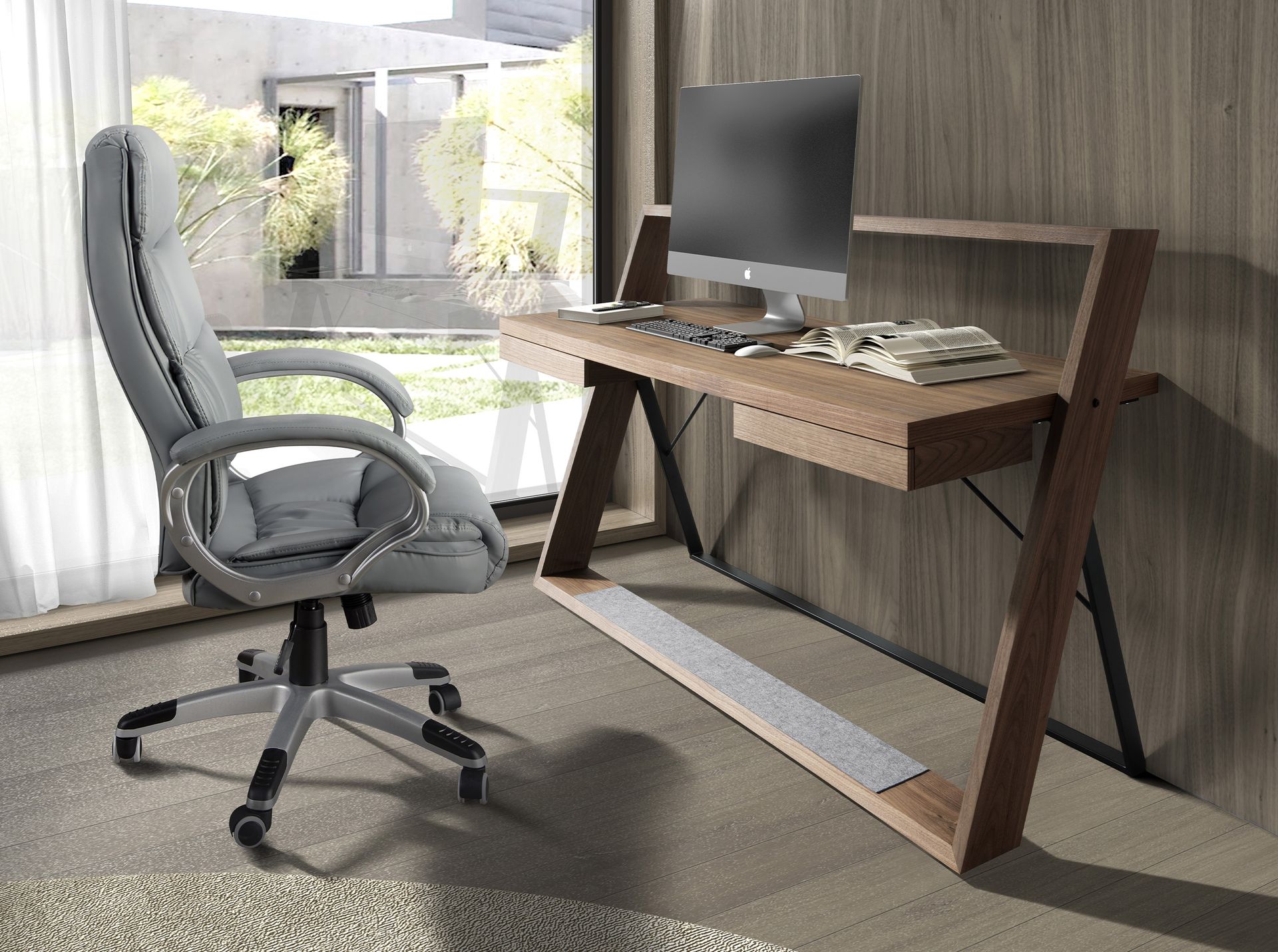 Swivel office chair in grey leatherette