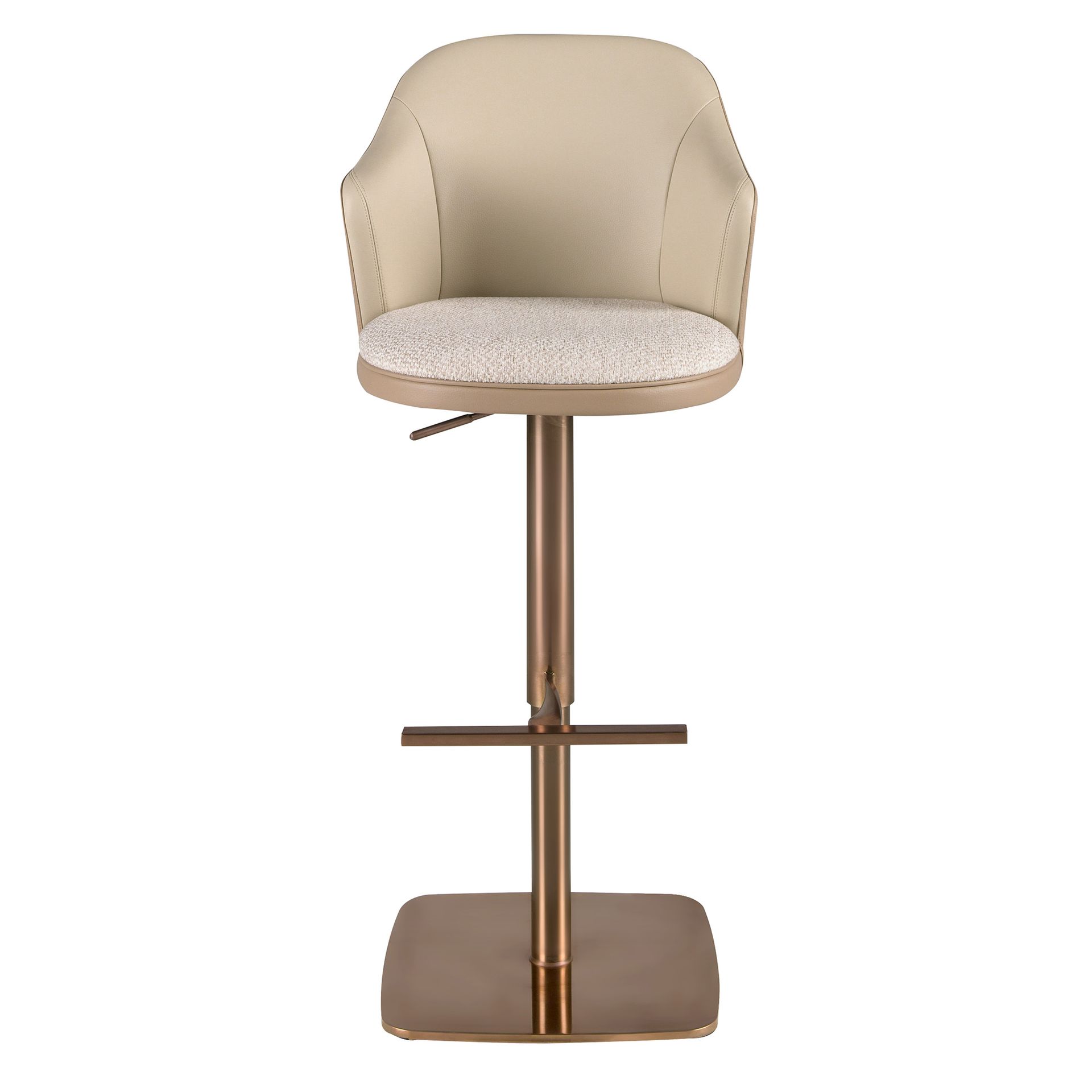 Swivel stool in cream marbled fabric and brown leatherette