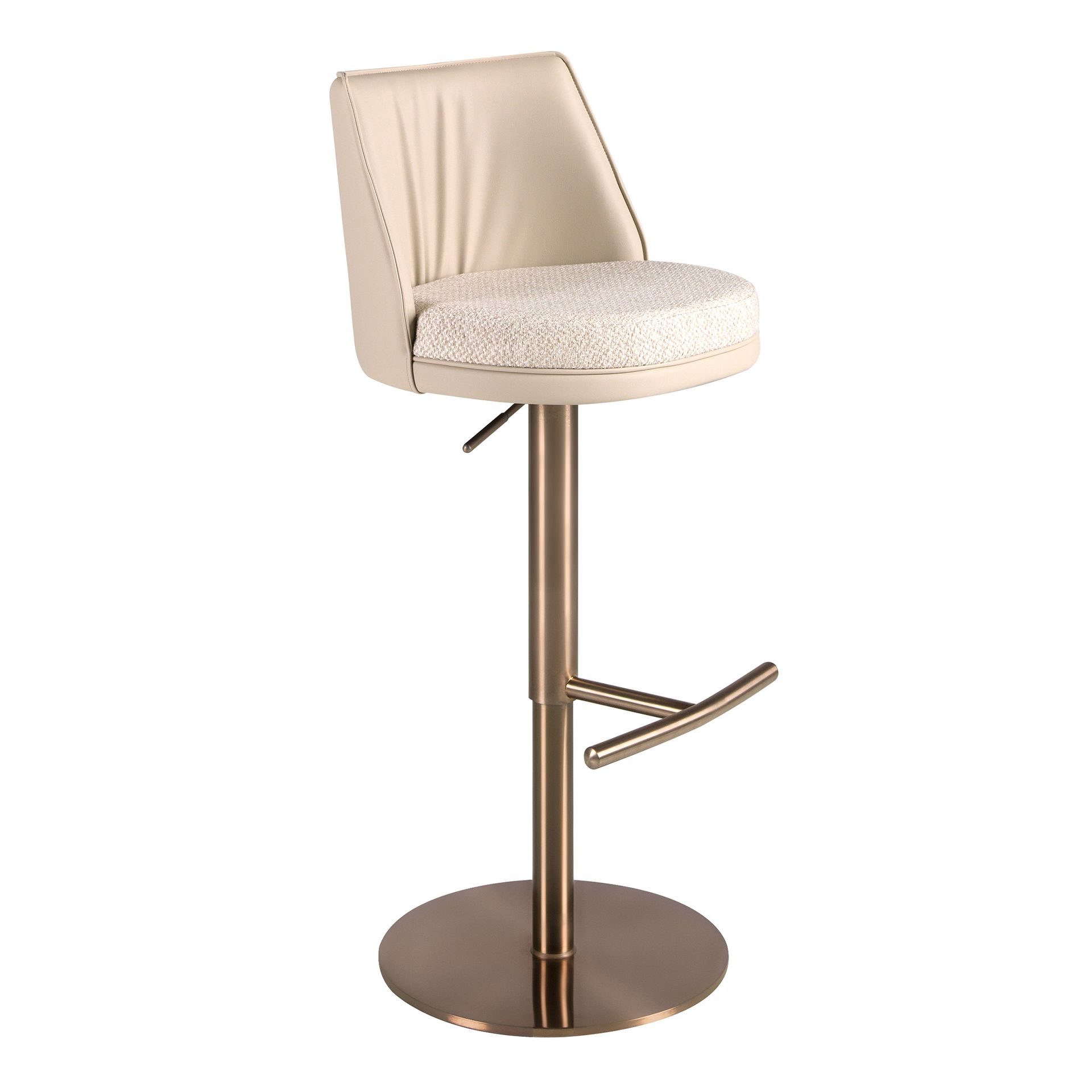 Swivel stool in cream marbled fabric and cream leatherette