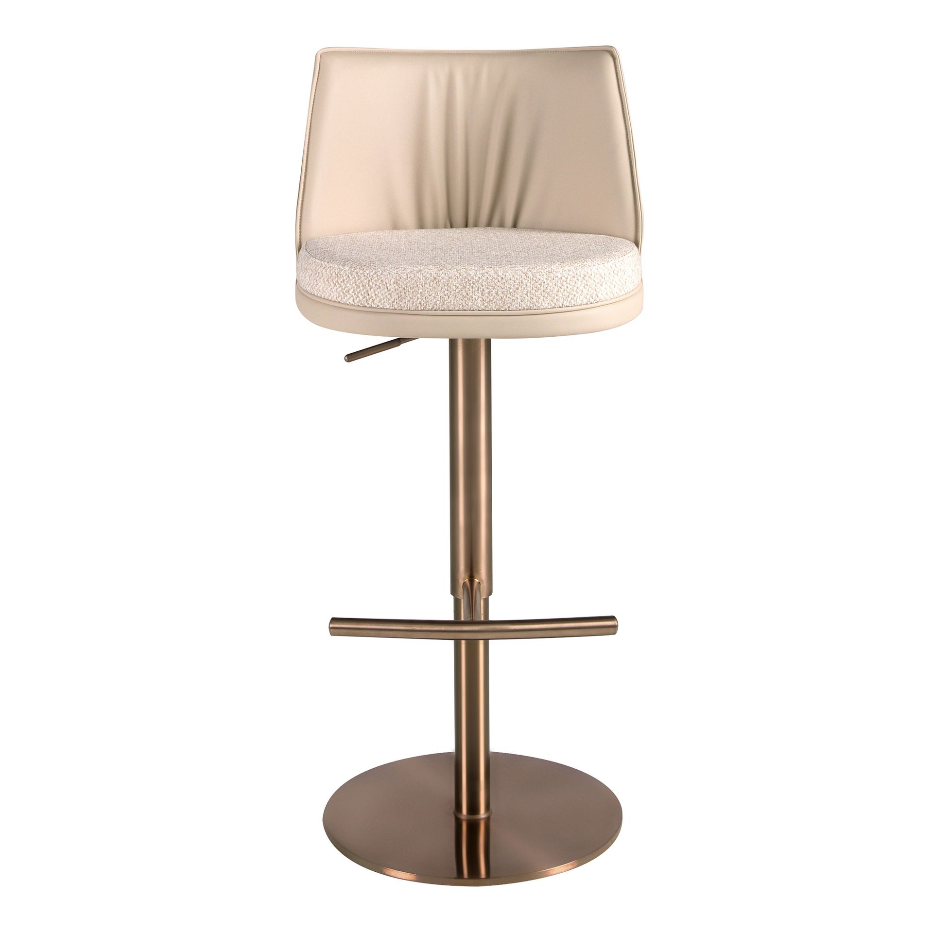 Swivel stool in cream marbled fabric and cream leatherette