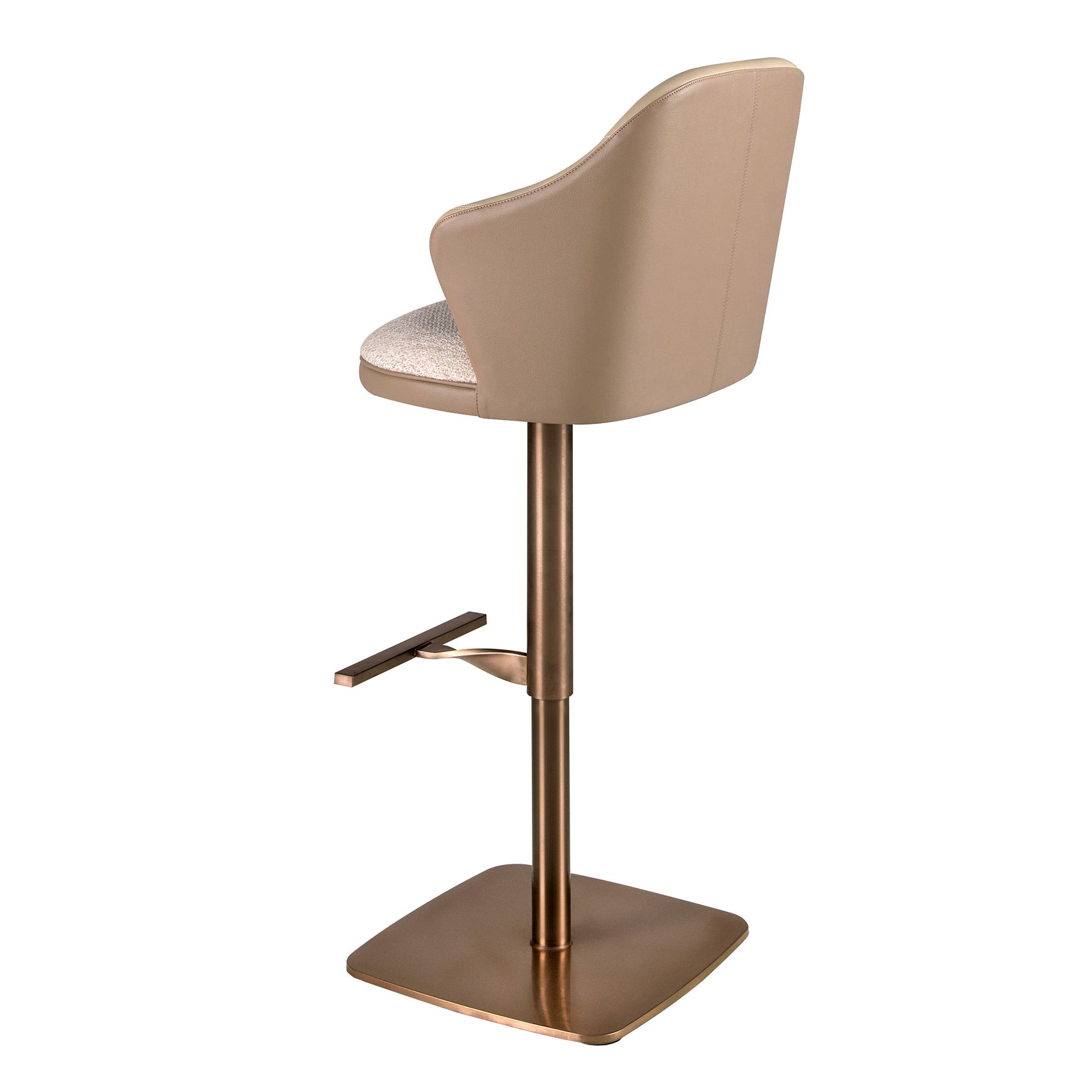 Swivel stool in cream marbled fabric and brown leatherette