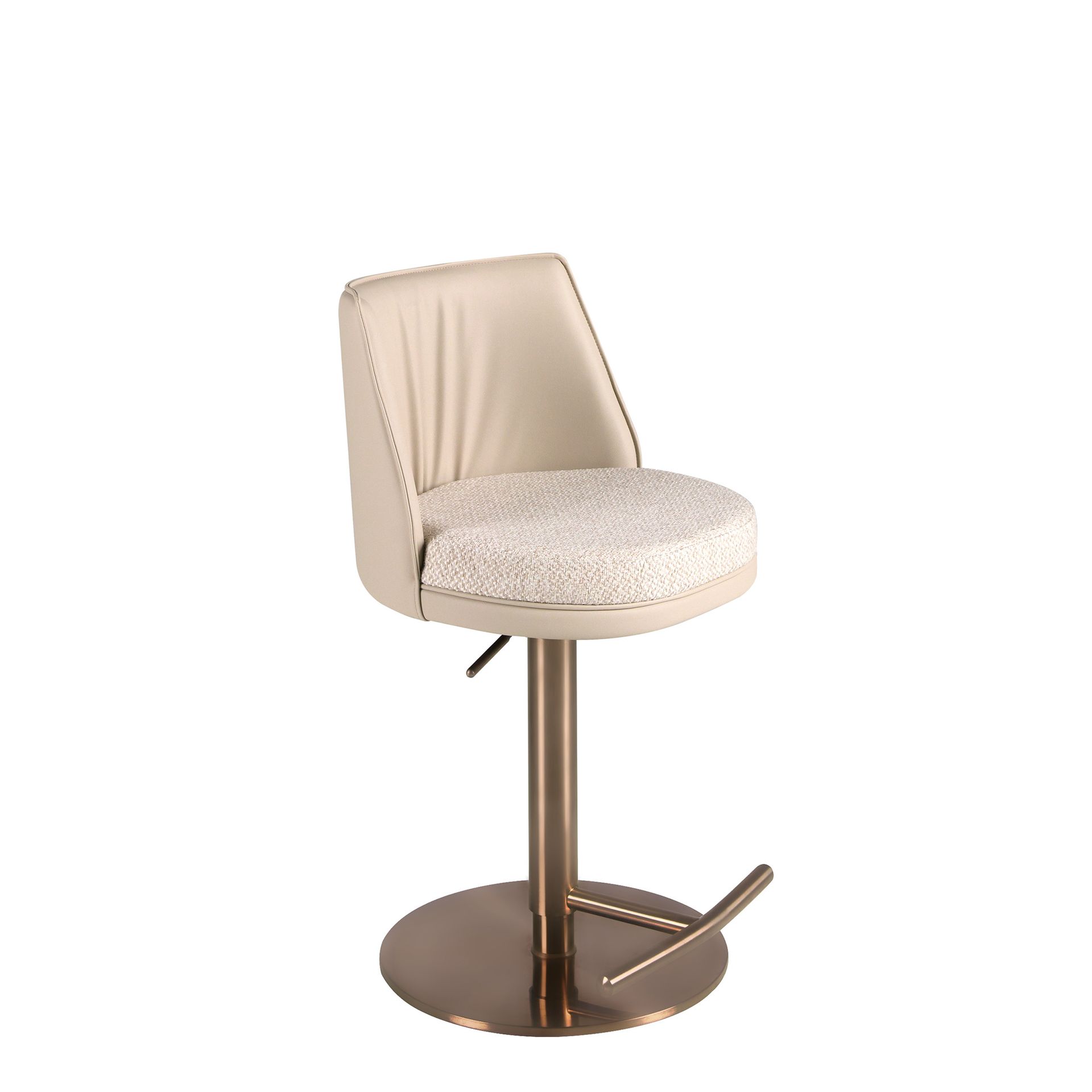 Swivel stool in cream marbled fabric and cream leatherette