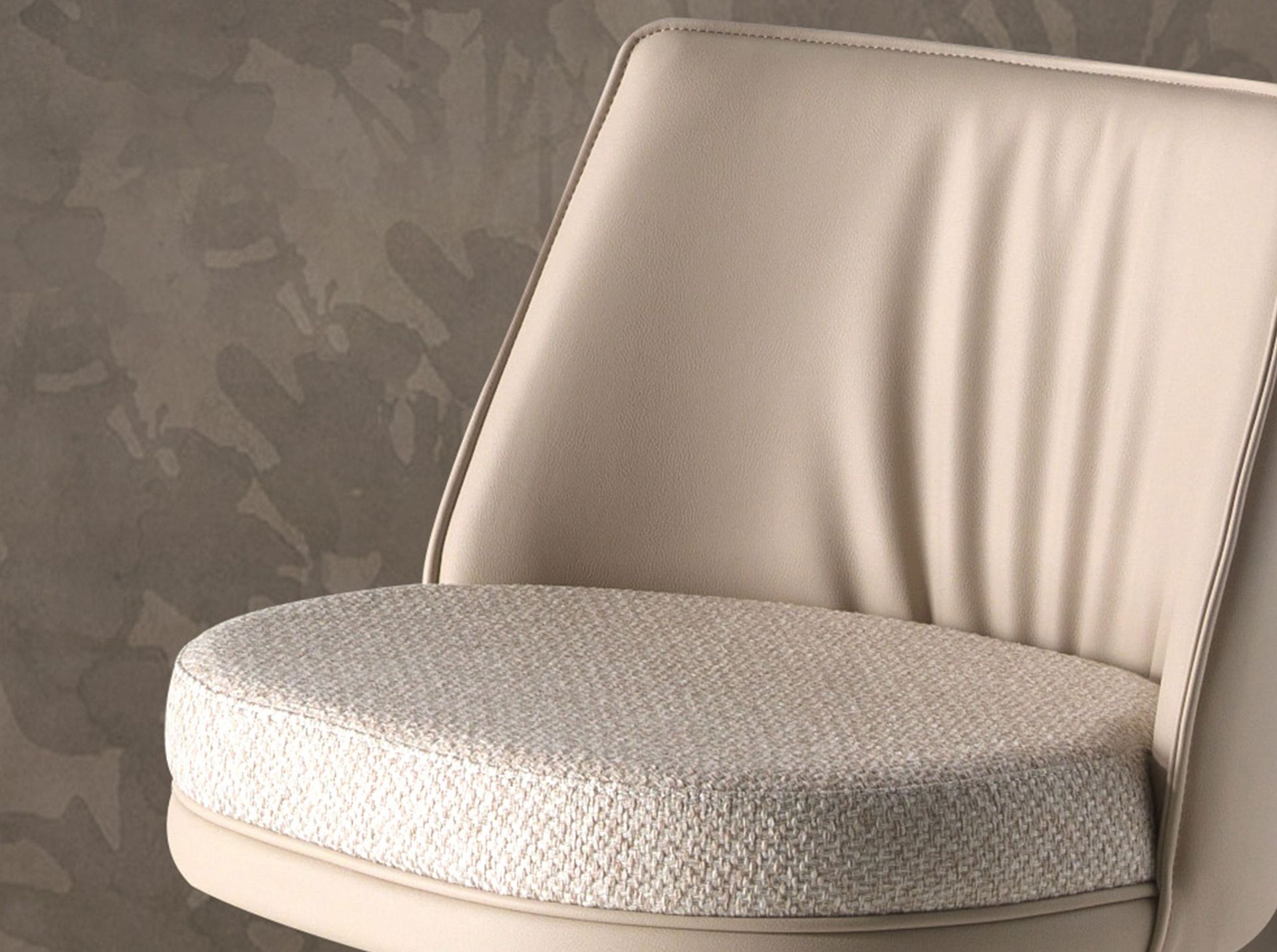 Swivel stool in cream marbled fabric and cream leatherette