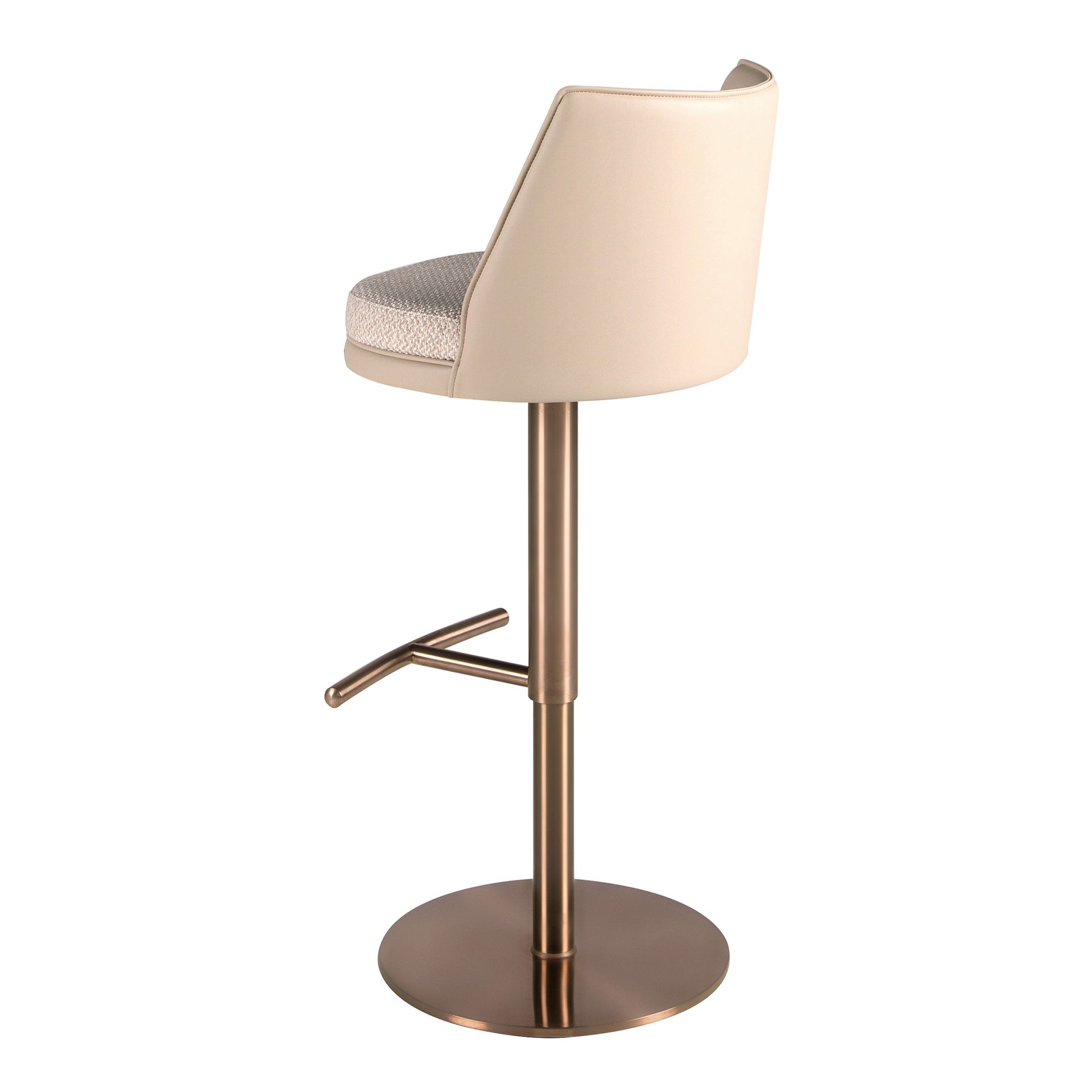 Swivel stool in cream marbled fabric and cream leatherette