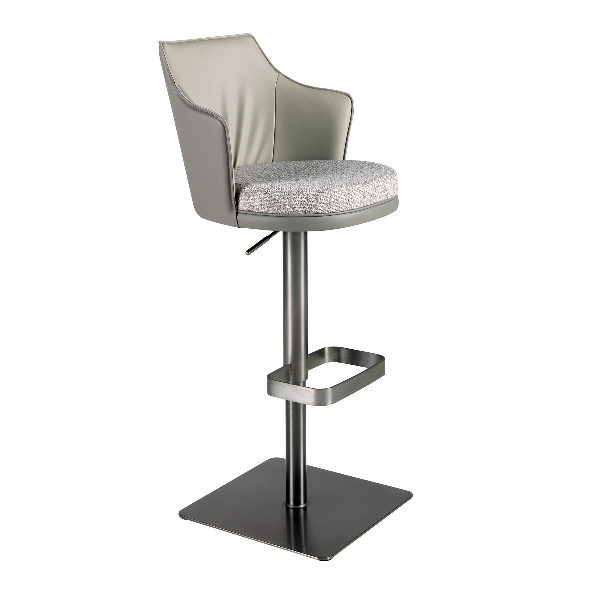 Swivel stool in grey marbled fabric and dark grey leatherette