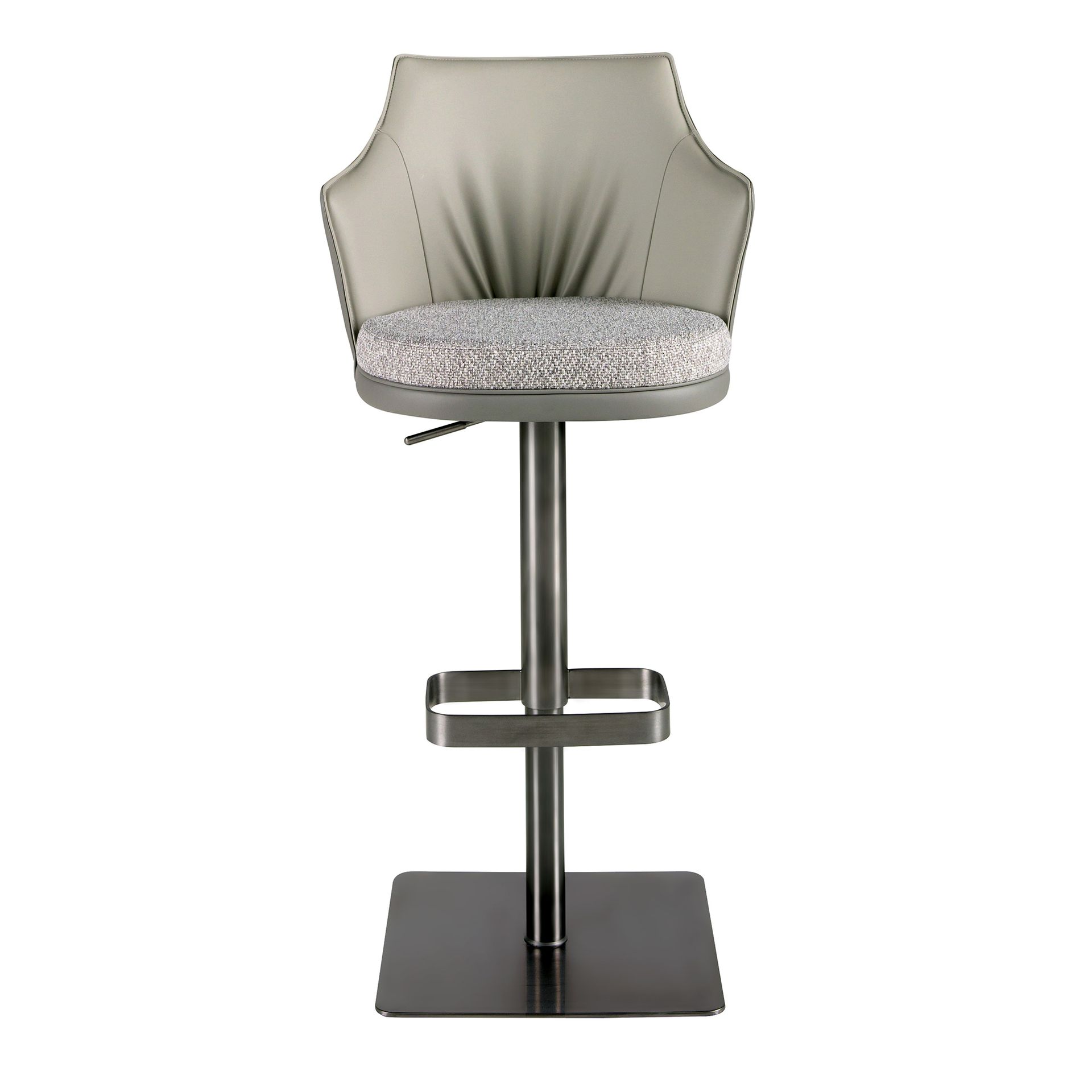 Swivel stool in grey marbled fabric and dark grey leatherette