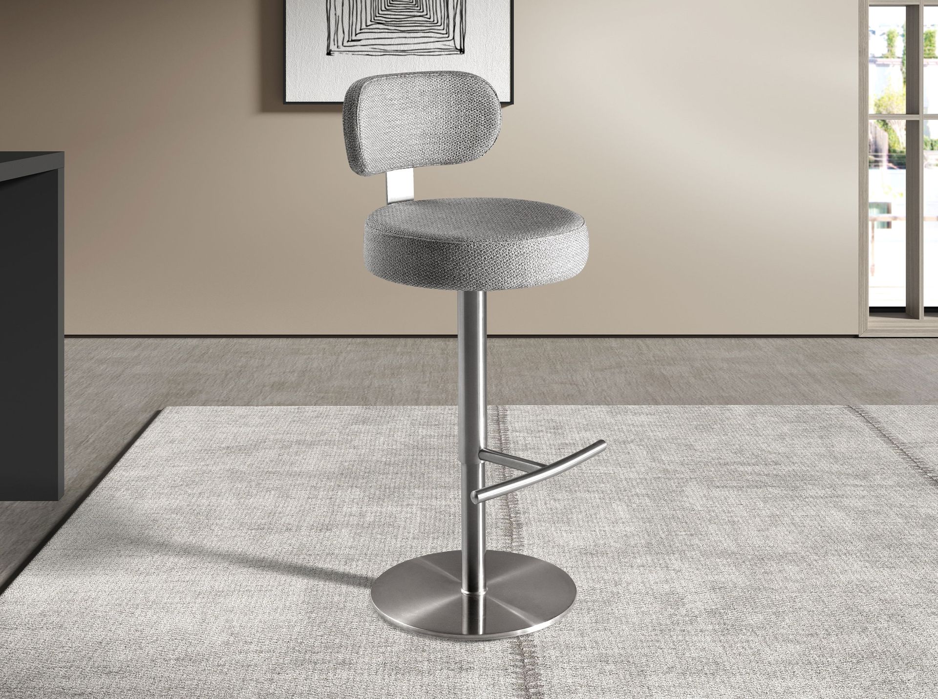 Swivel stool in light grey marbled fabric