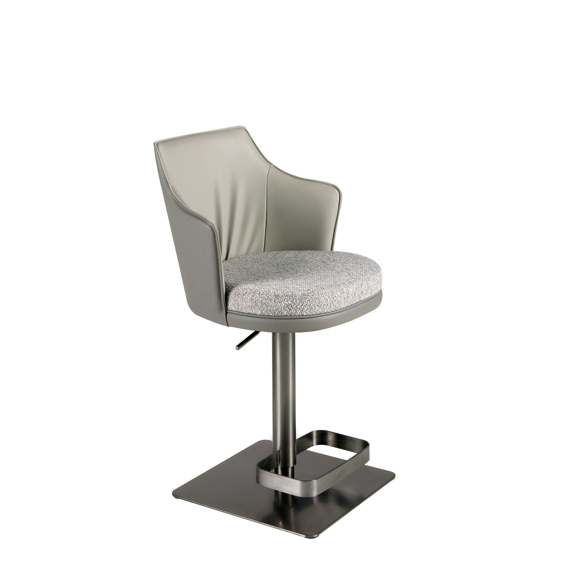 Swivel stool in grey marbled fabric and dark grey leatherette