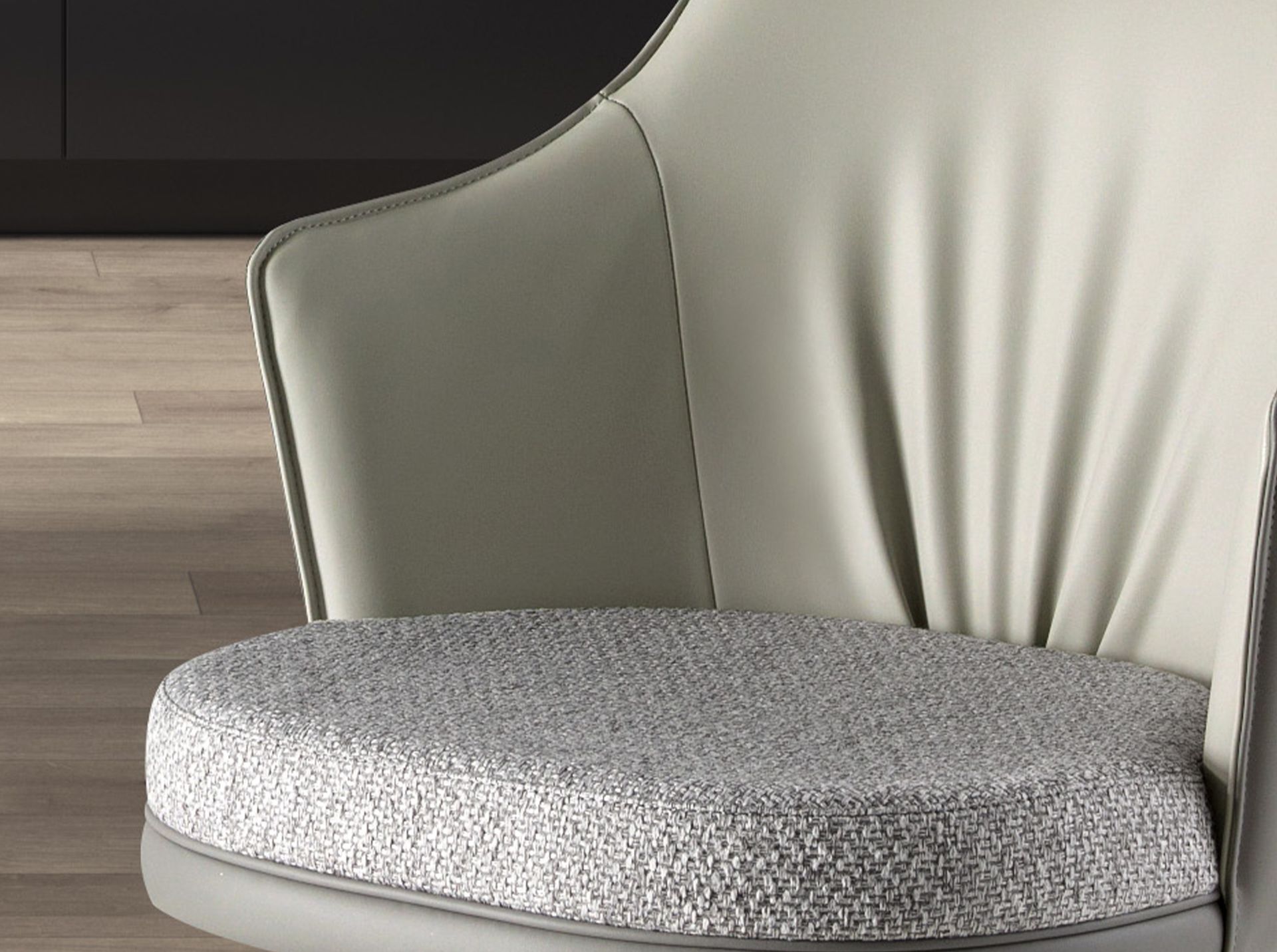 Swivel stool in grey marbled fabric and dark grey leatherette