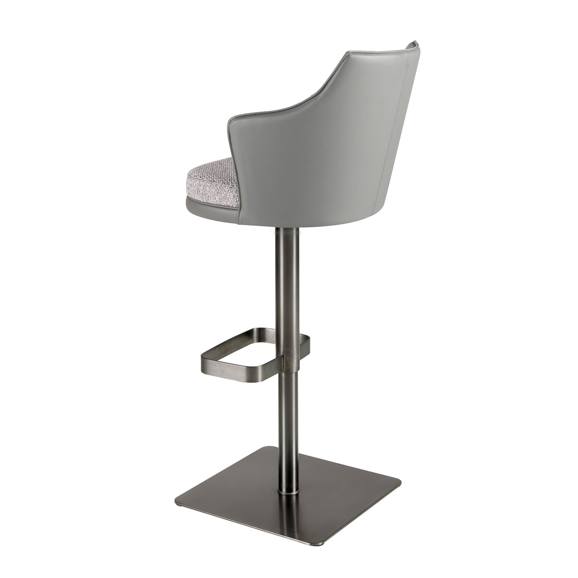Swivel stool in grey marbled fabric and dark grey leatherette