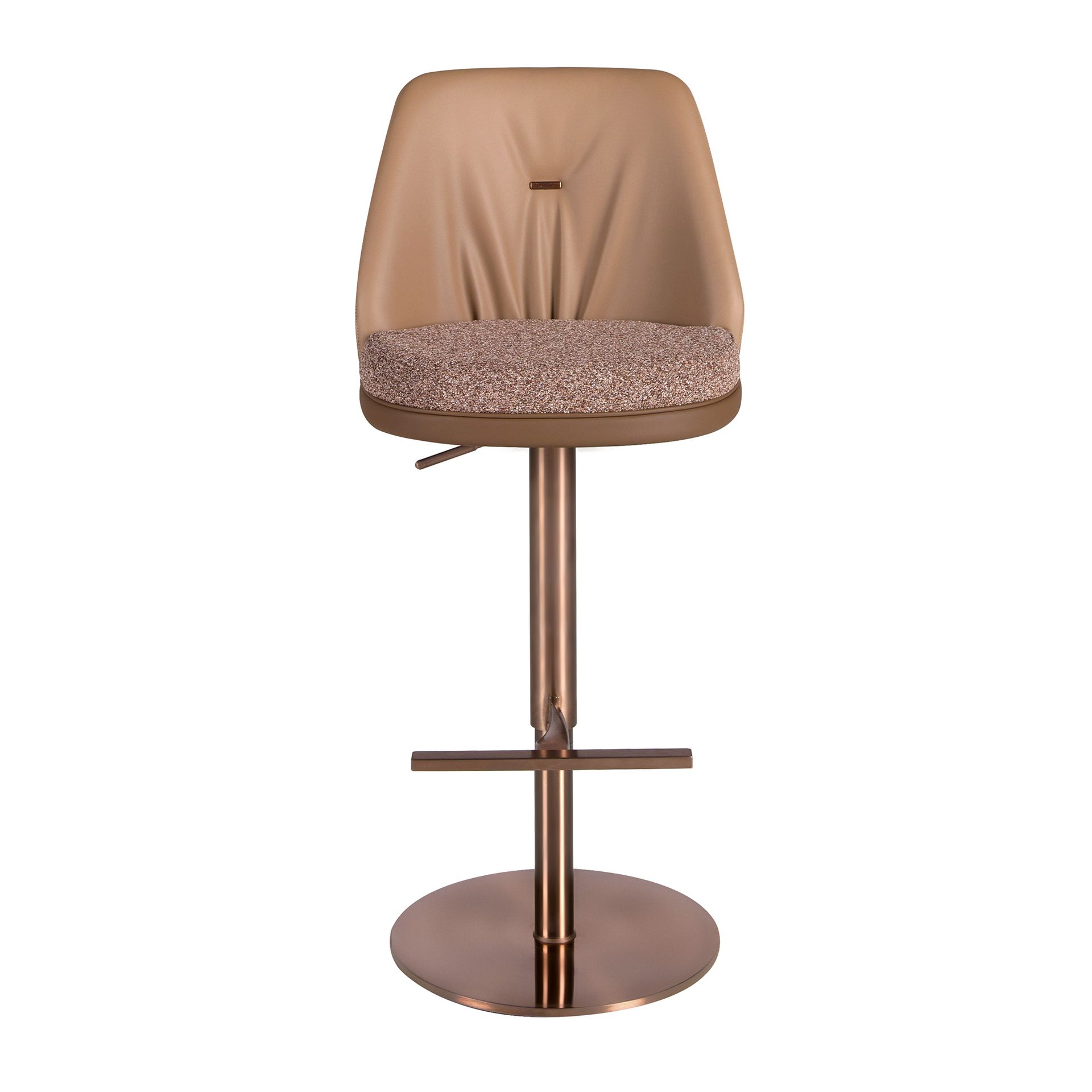 Swivel stool in mottled brown fabric and brown leatherette