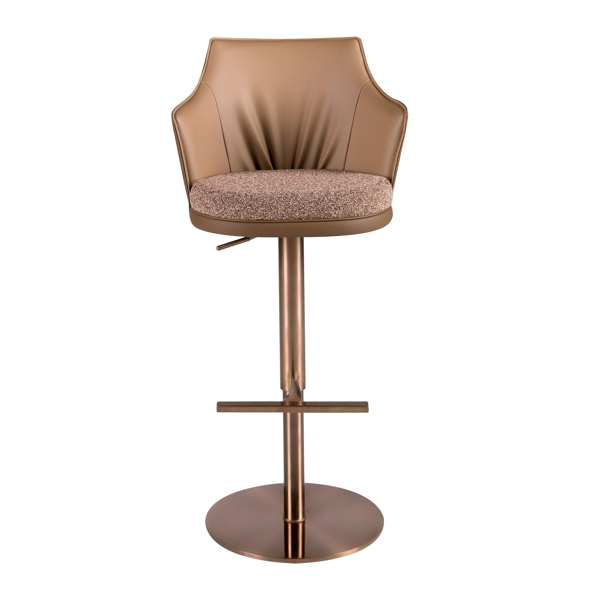 Swivel stool in mottled brown fabric and brown leatherette