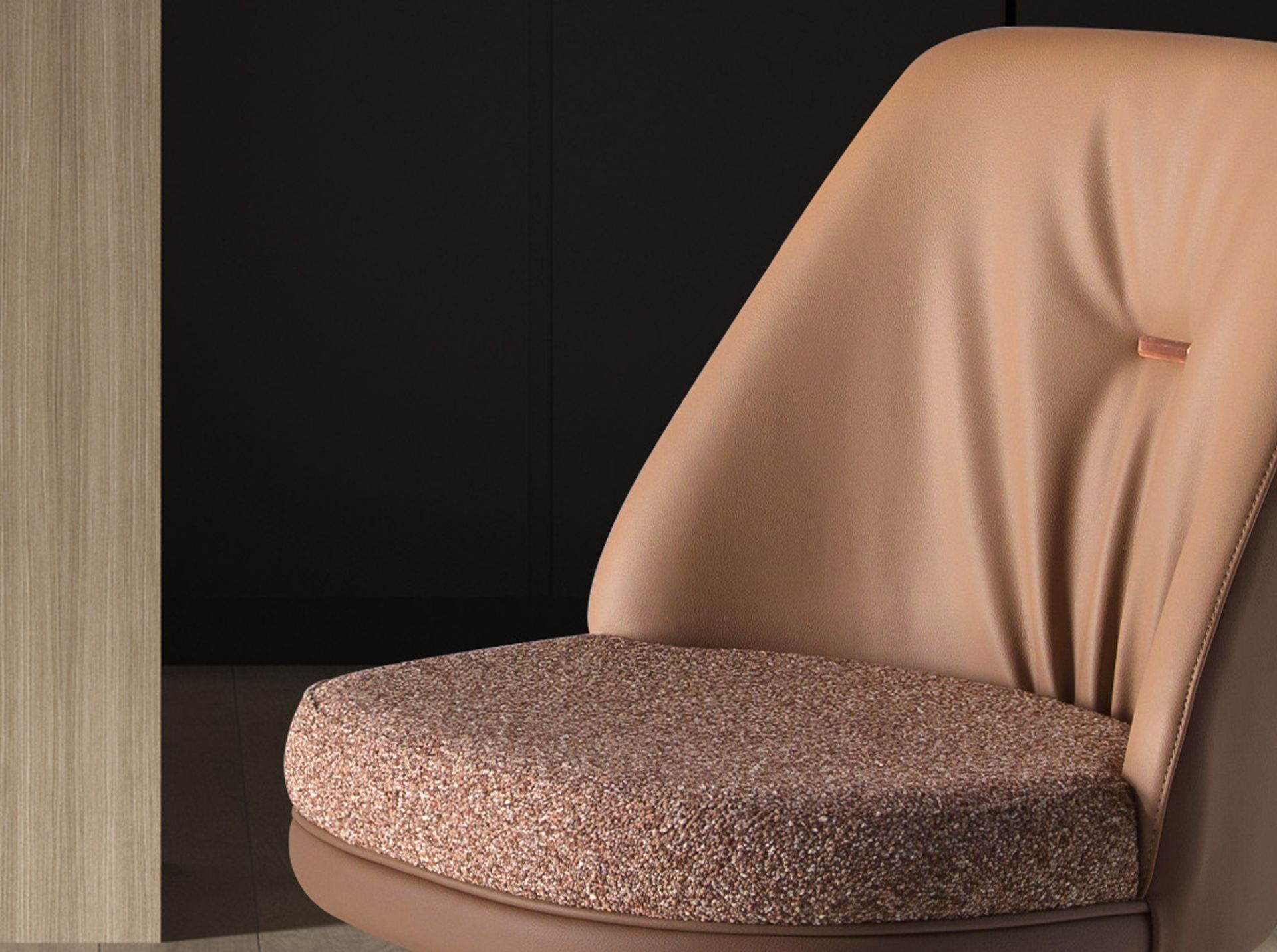 Swivel stool in mottled brown fabric and brown leatherette