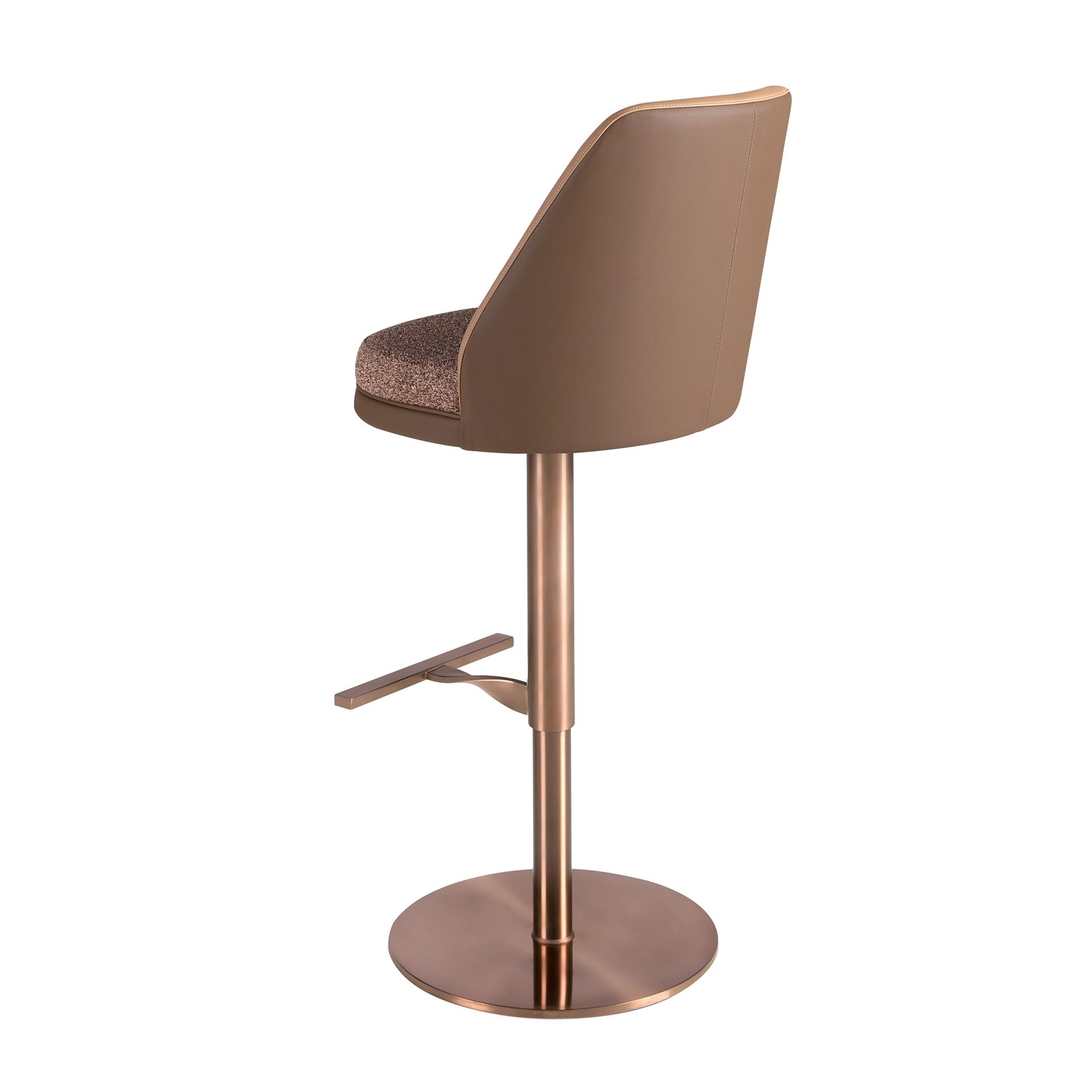 Swivel stool in mottled brown fabric and brown leatherette