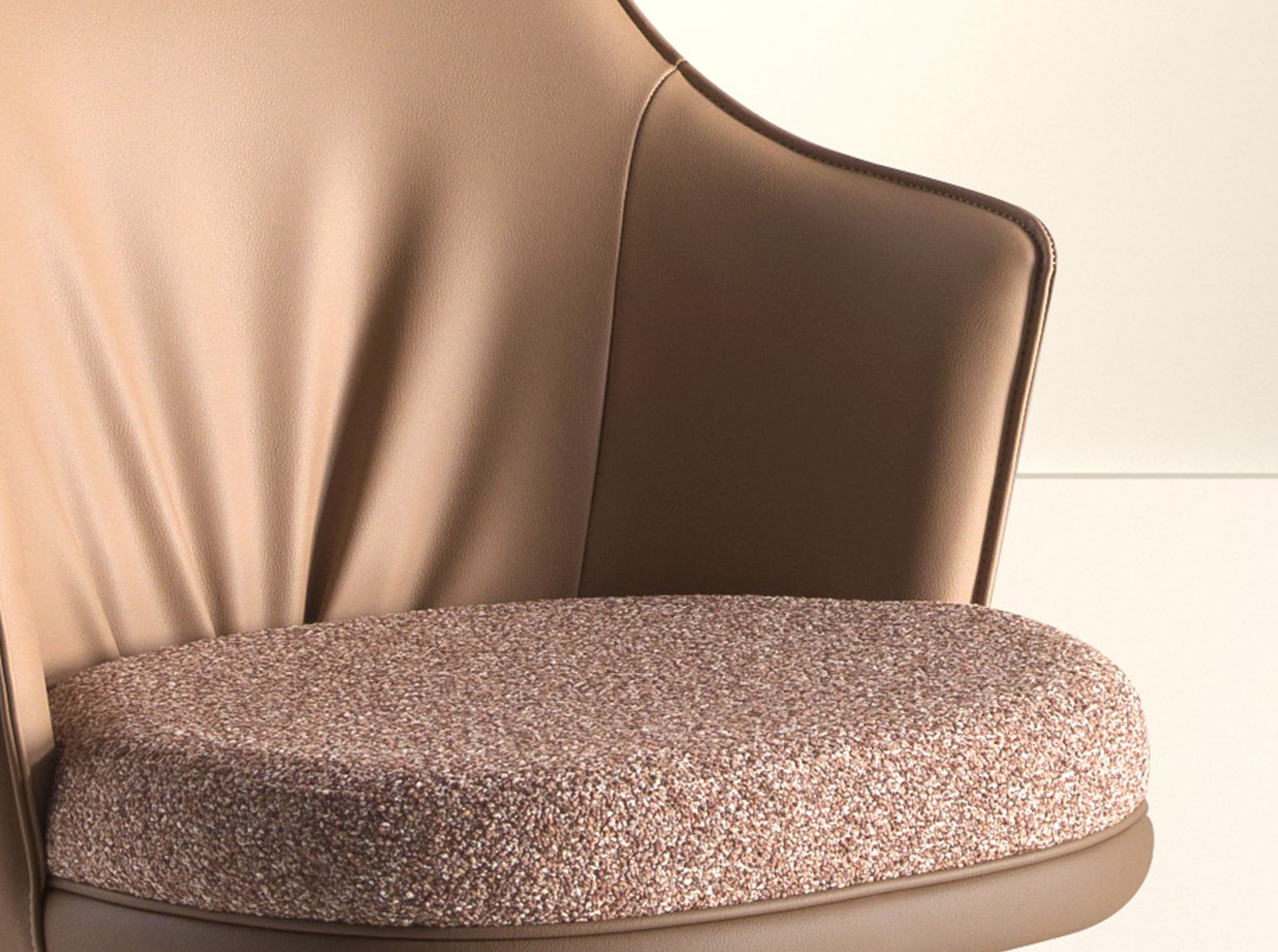 Swivel stool in mottled brown fabric and brown leatherette